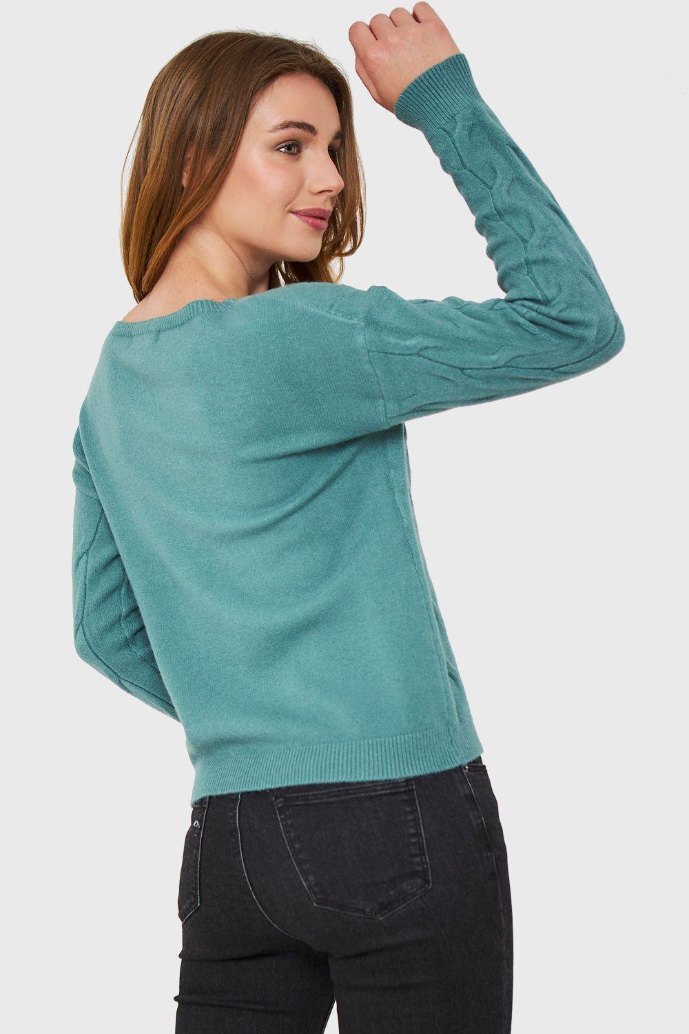 Sweater Patrón Trenzas Verde Nicopoly-3