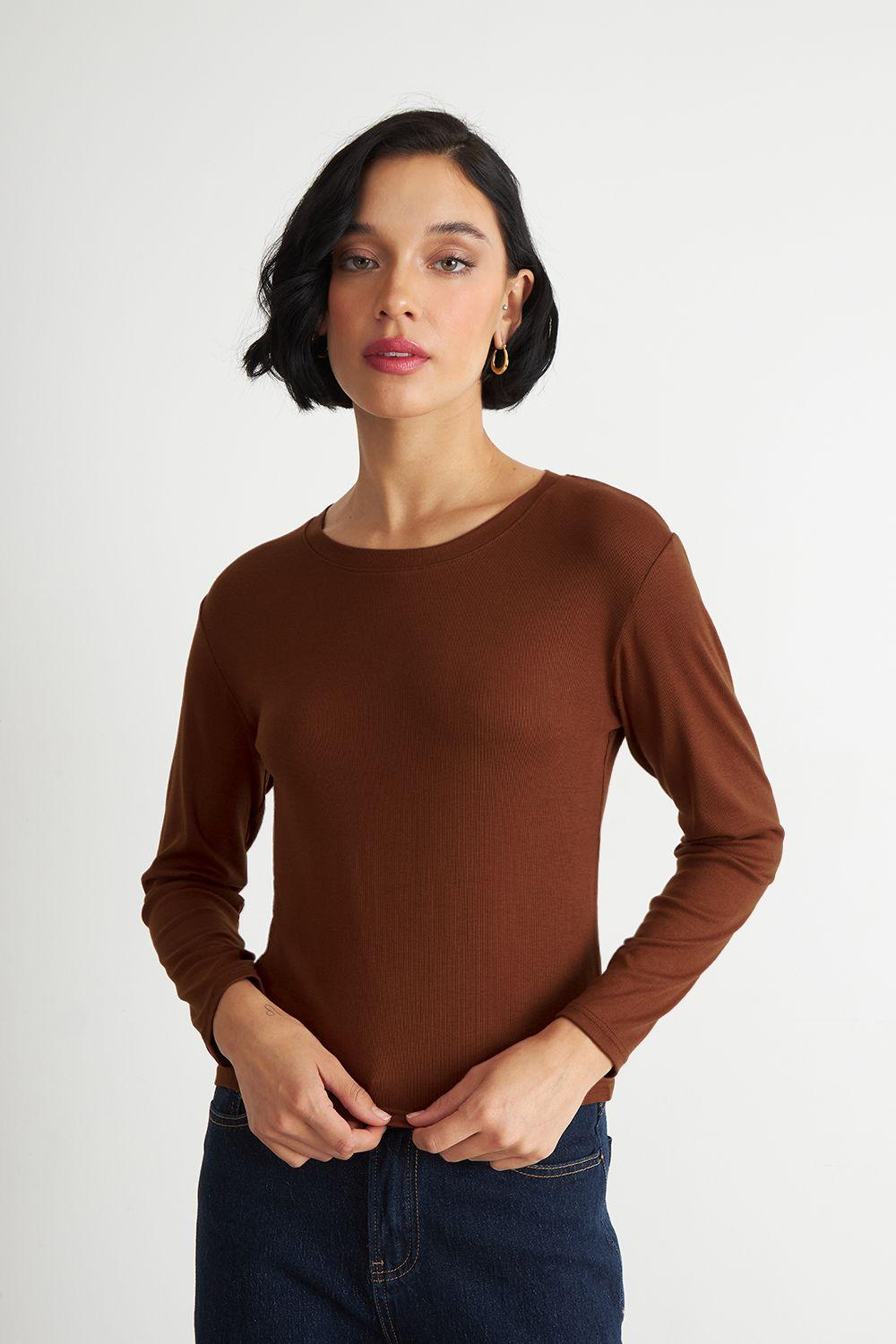 Polera Manga Larga Cuello Redondo Óxido Nicopoly-0