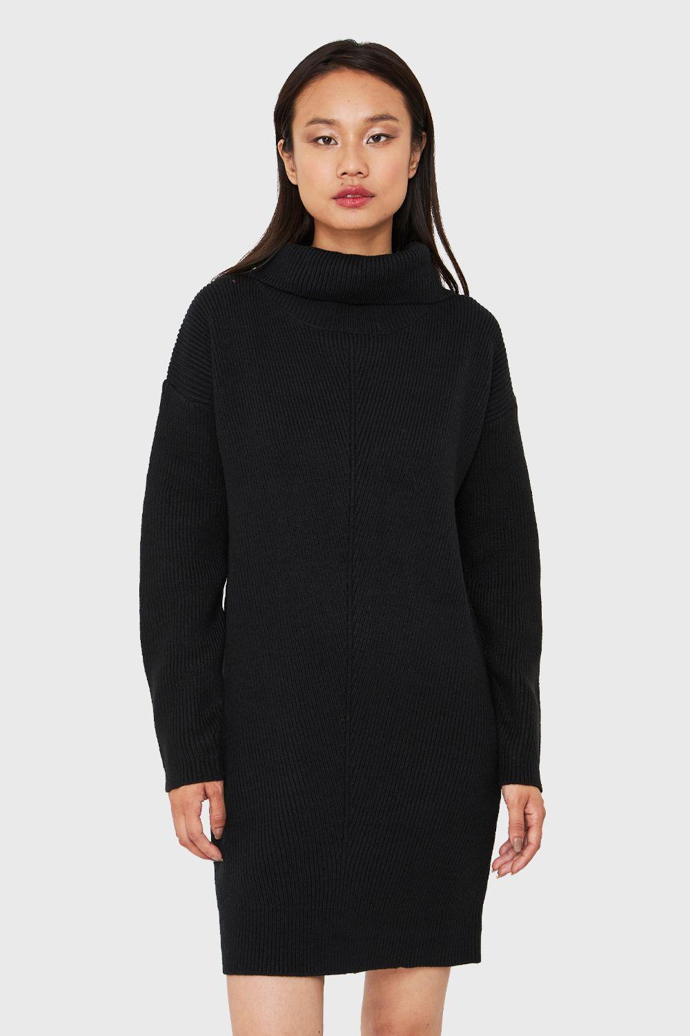 Sweater Vestido Cuello Alto Negro Nicopoly-0