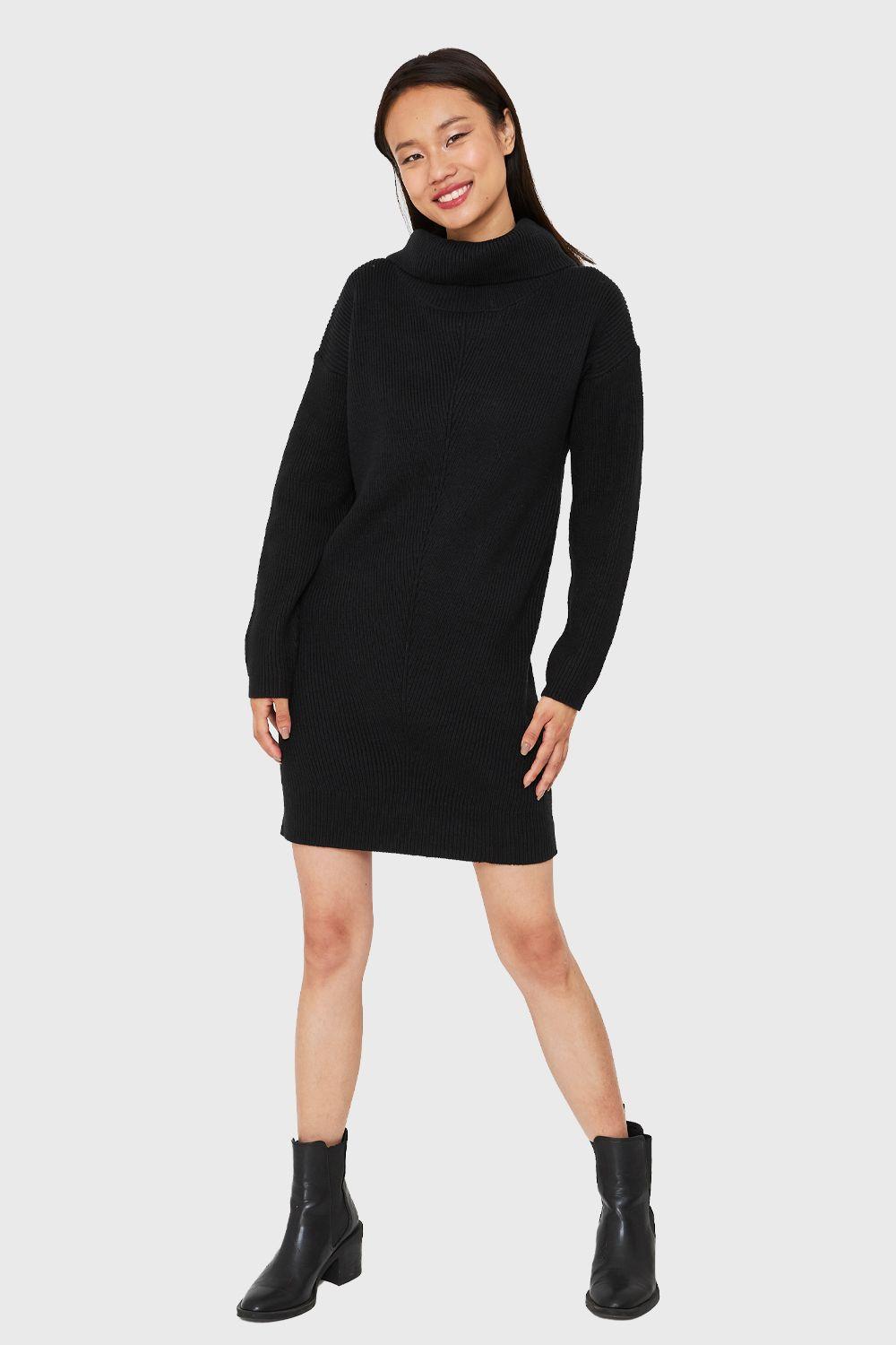 Sweater Vestido Cuello Alto Negro Nicopoly-1