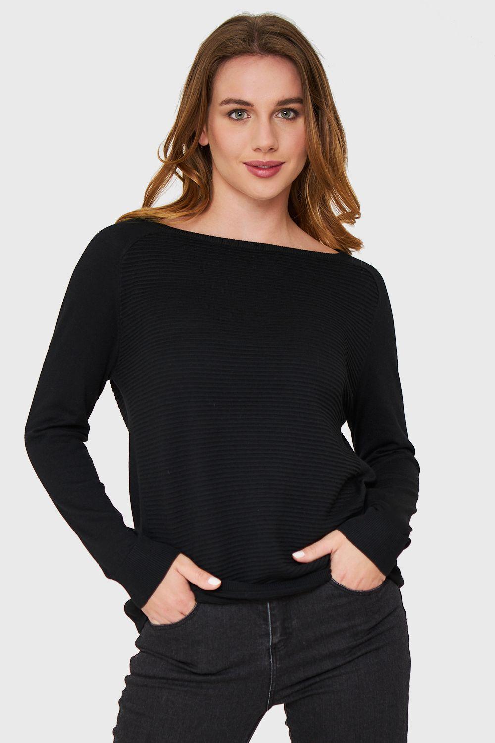Tejido Acanalado Cuello Bote Negro Nicopoly-0