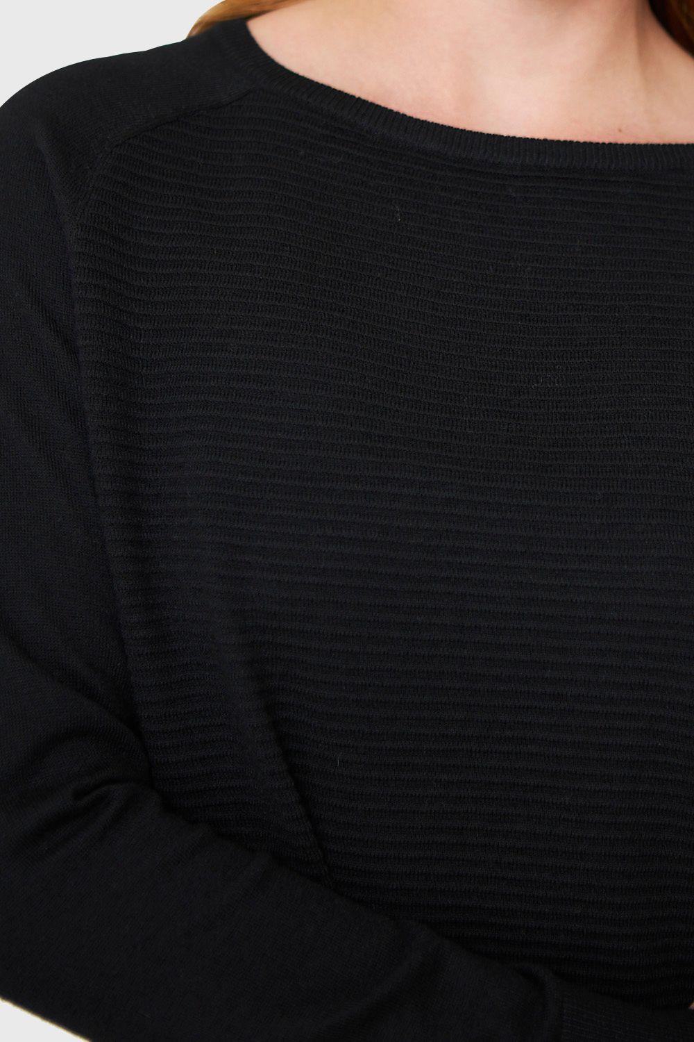 Tejido Acanalado Cuello Bote Negro Nicopoly-5