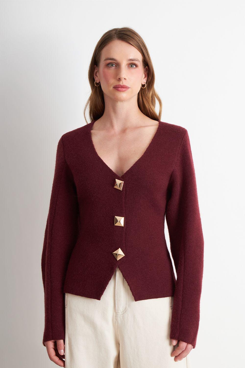 Cárdigan Manga Globo Ladrillo Nicopoly-0