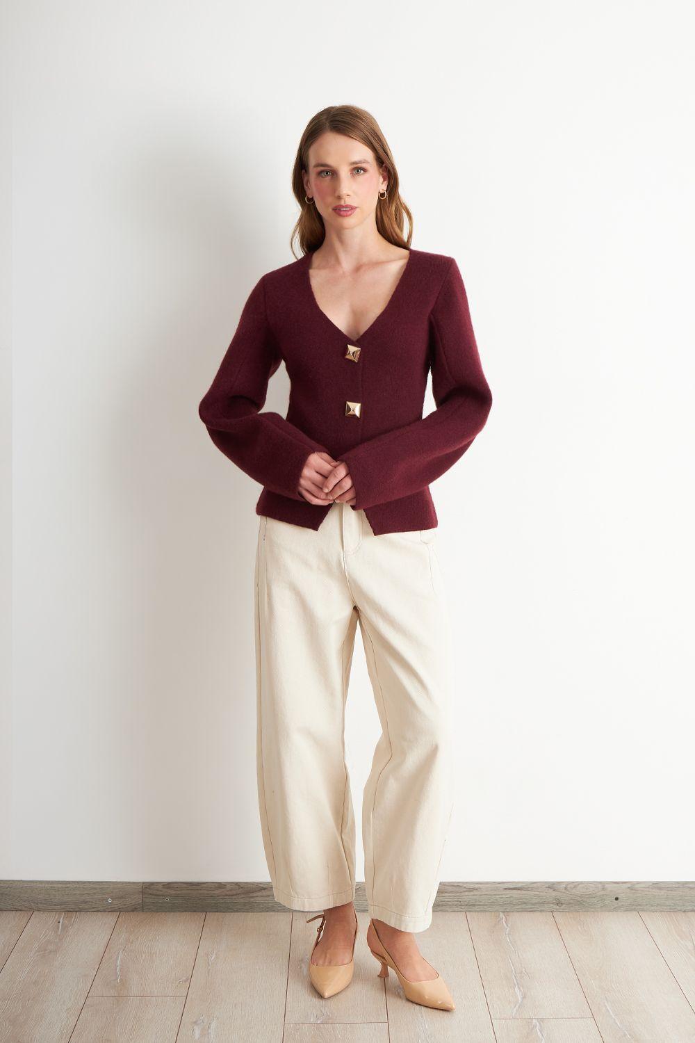 Cárdigan Manga Globo Ladrillo Nicopoly-1