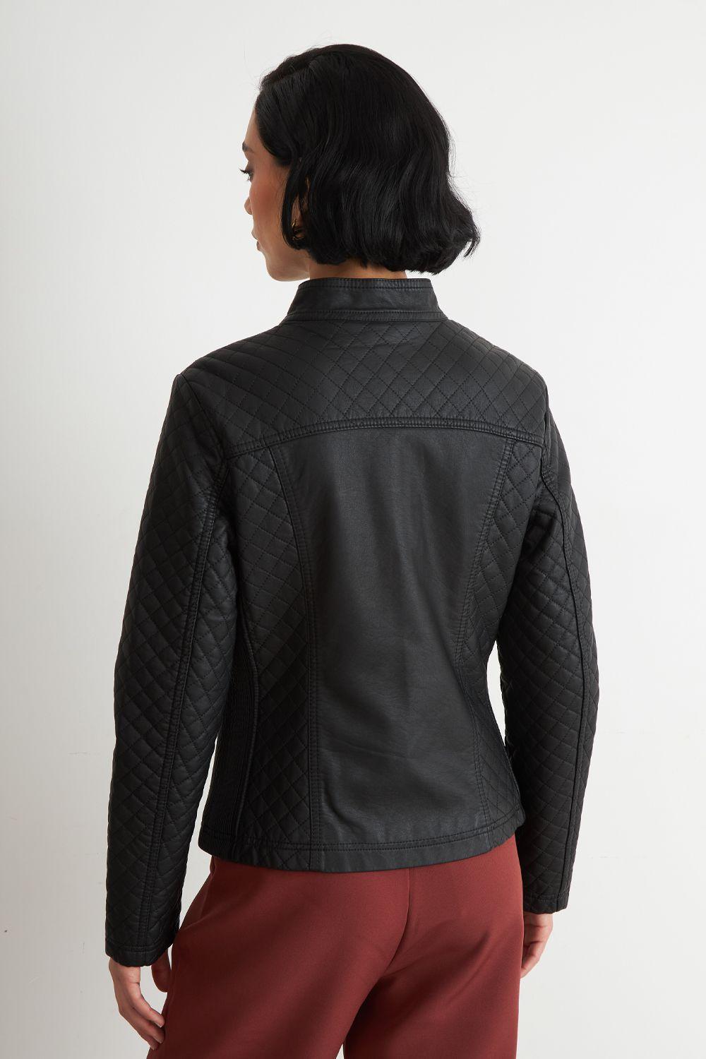 Chaqueta Ecocuero Acolchado Cuello Mao Negro Nicopoly-3