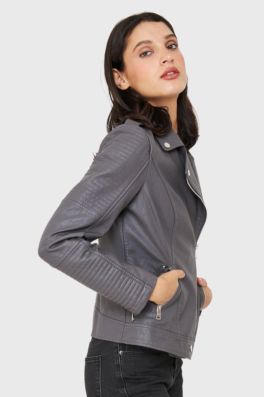 Chaqueta Biker Ecocuero Gris Nicopoly-2