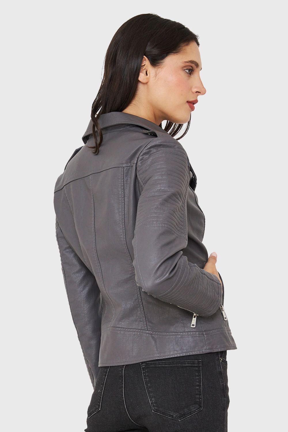 Chaqueta Biker Ecocuero Gris Nicopoly-3