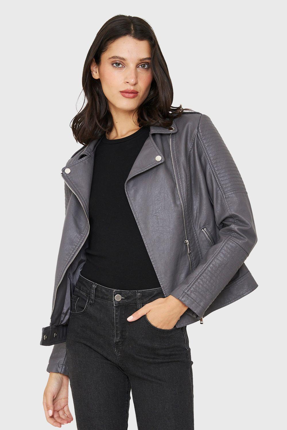 Chaqueta Biker Ecocuero Gris Nicopoly-4