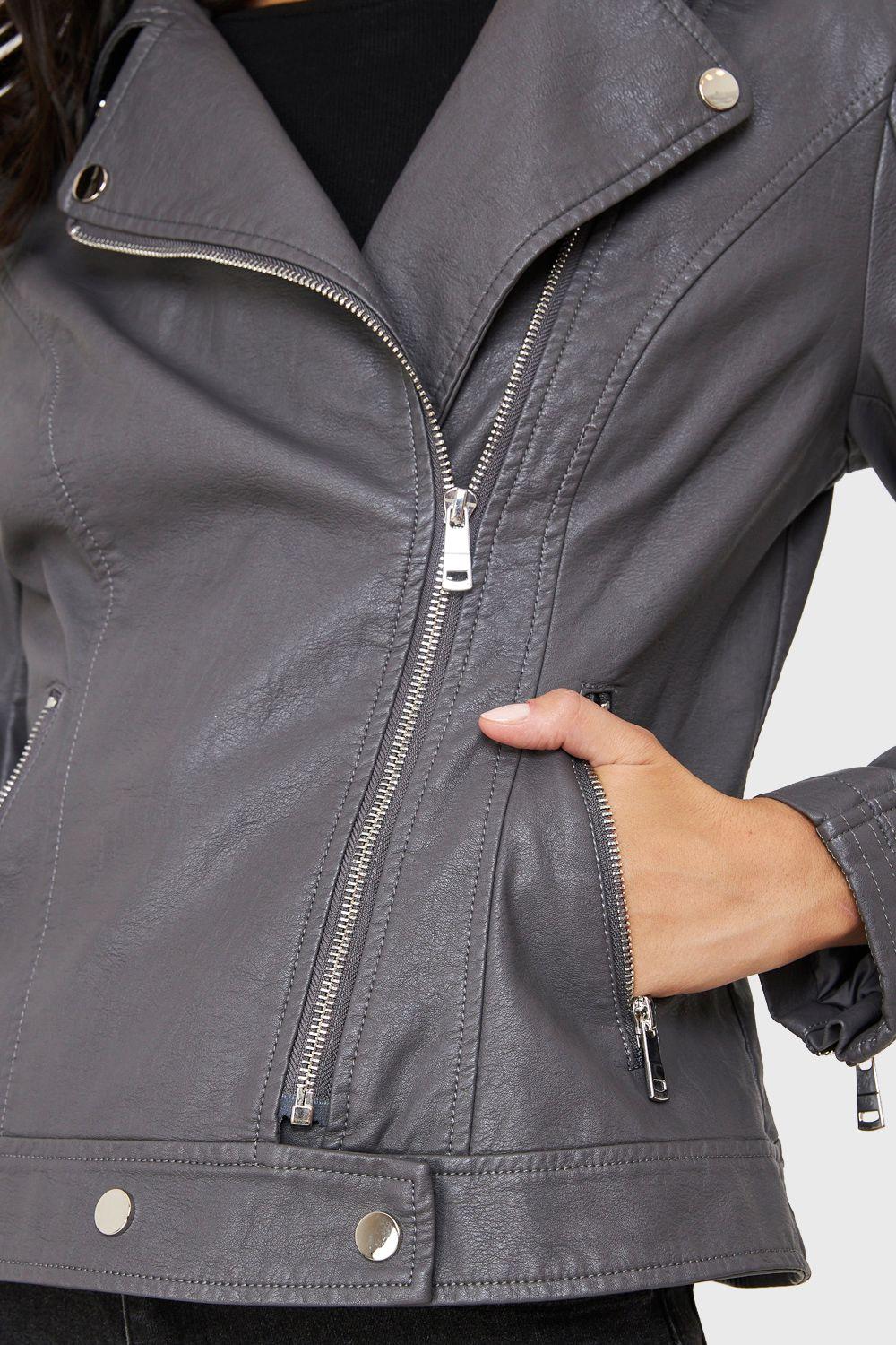Chaqueta Biker Ecocuero Gris Nicopoly-5