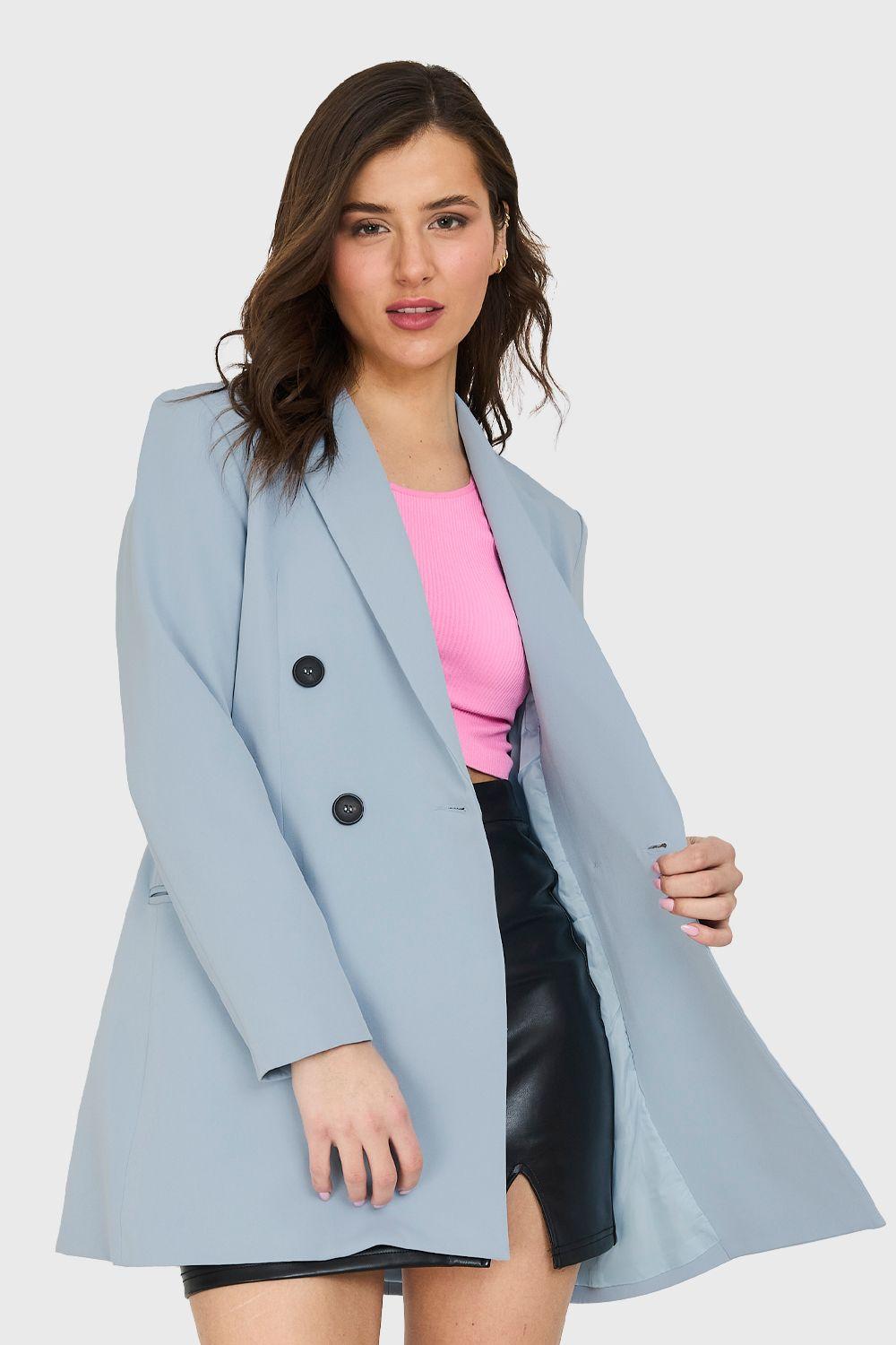 Blazer Largo 4 Botones Celeste Nicopoly-0