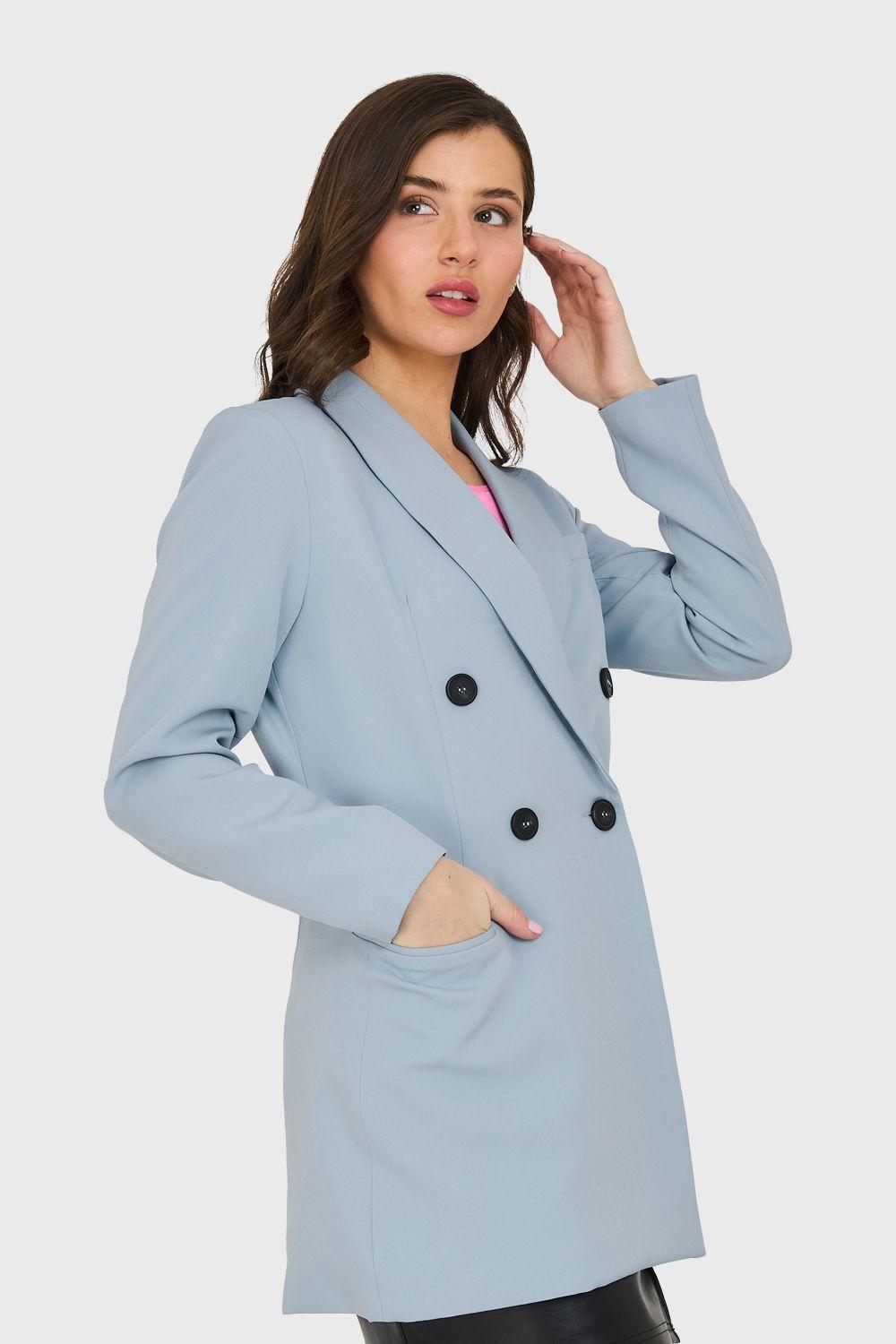 Blazer Largo 4 Botones Celeste Nicopoly-2