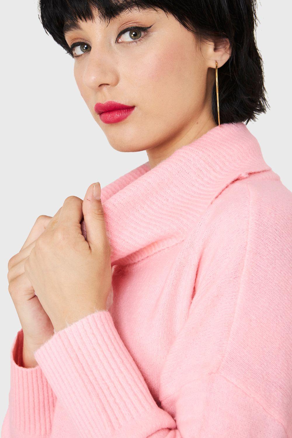 Sweater Cuello Alto Rosa Nicopoly-5