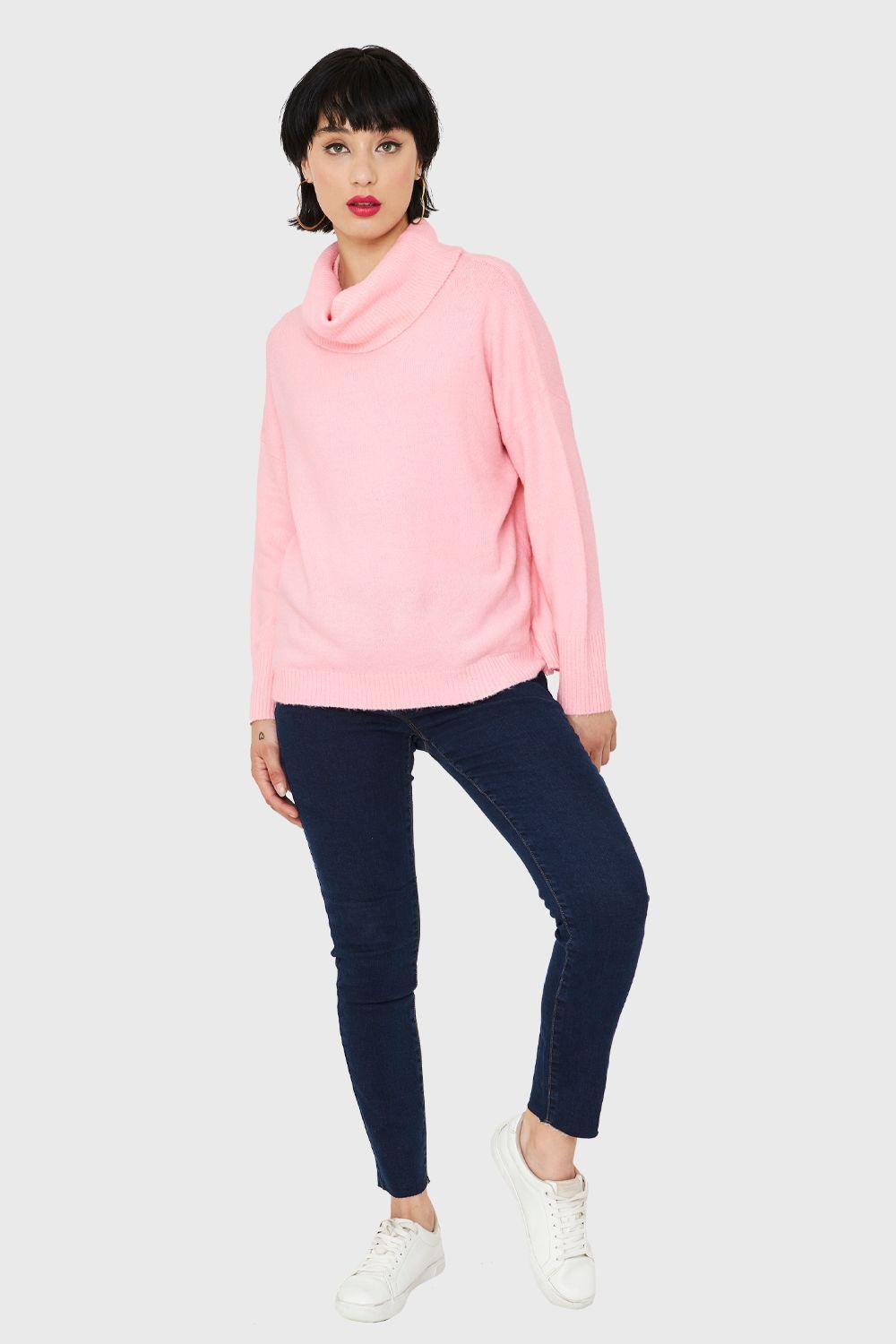 Sweater Cuello Alto Rosa Nicopoly-1