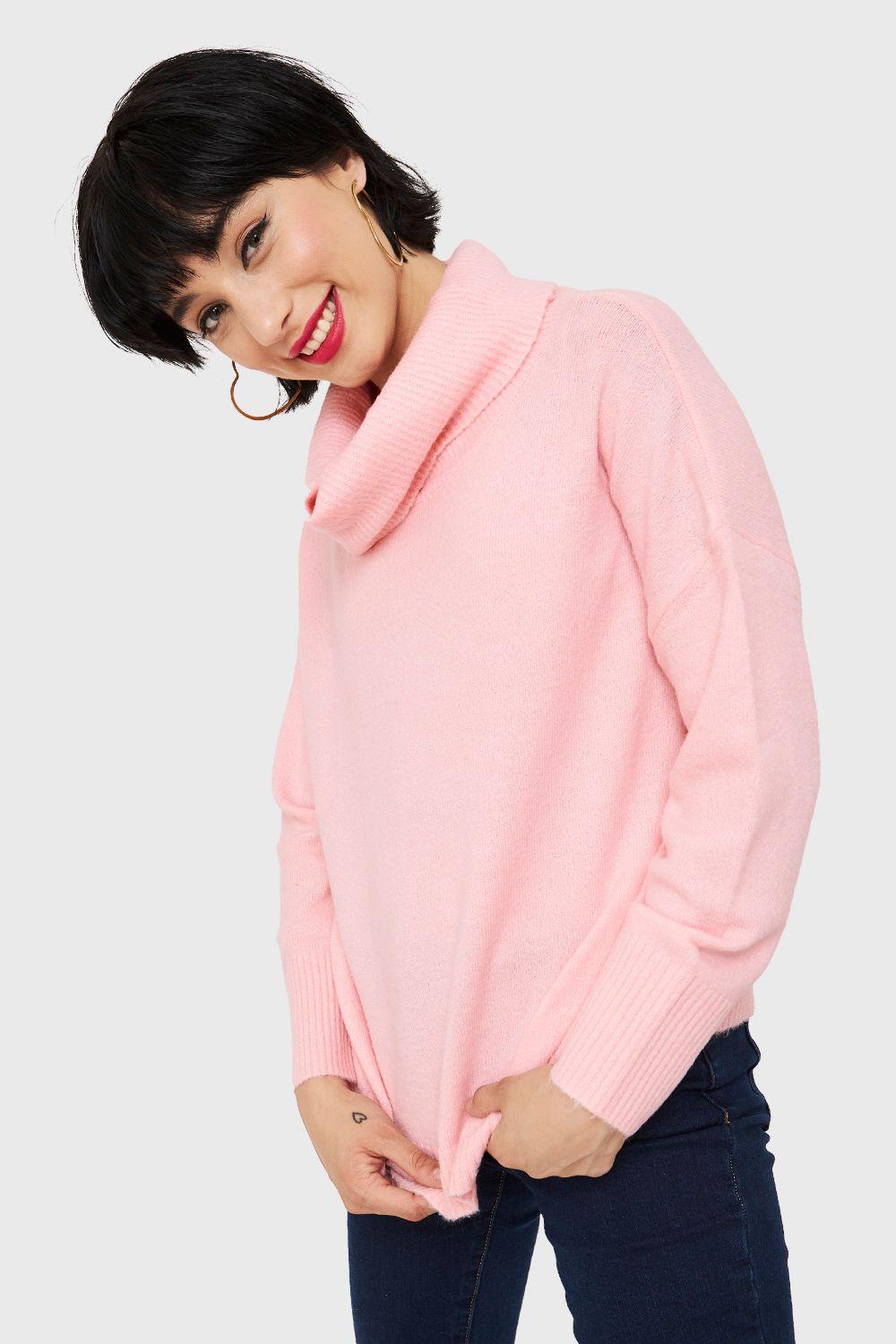 Sweater Cuello Alto Rosa Nicopoly-4