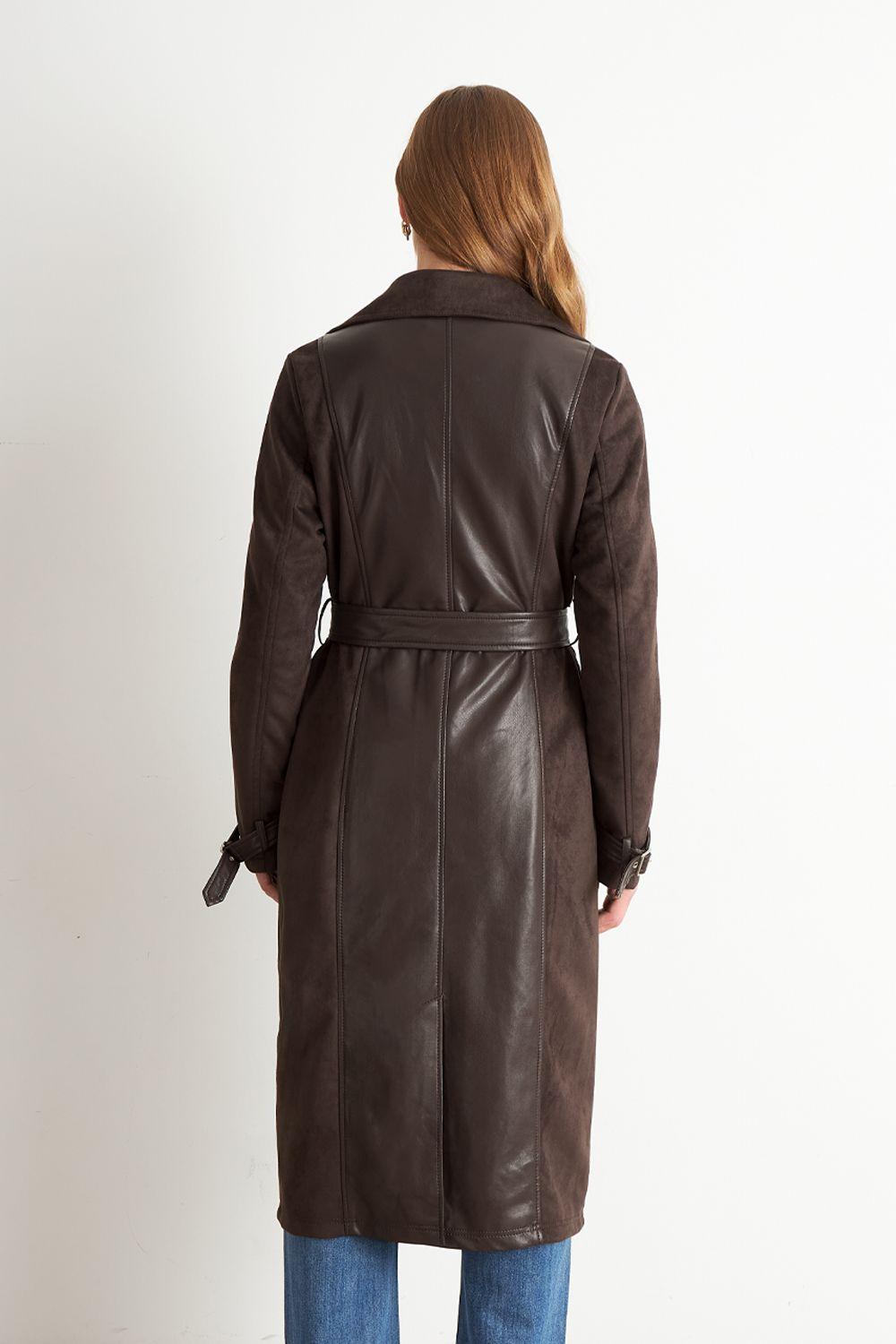 Abrigo Tipo Gamuza y Ecocuero Café Nicopoly-3