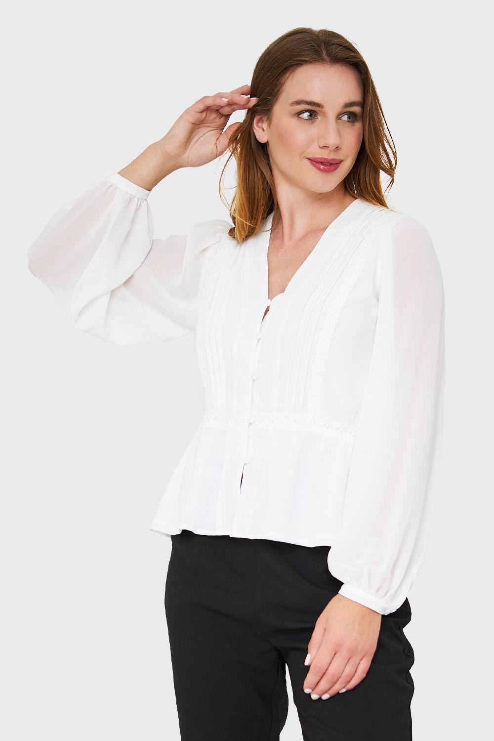 Blusa Peplum Botones Blanco Nicopoly-4