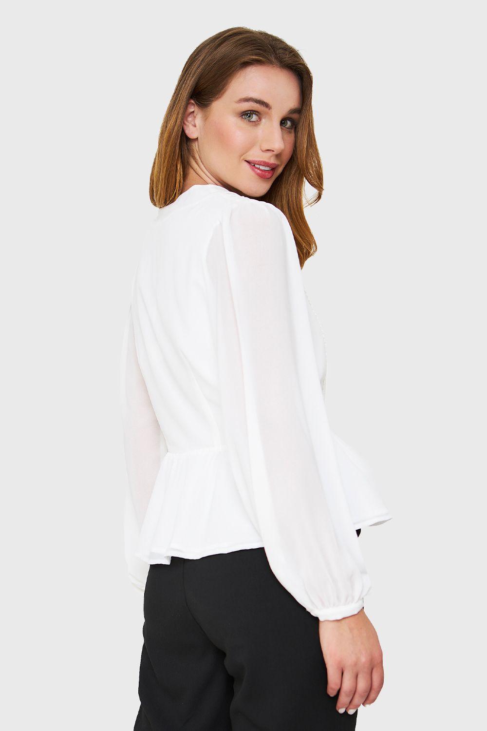 Blusa Peplum Botones Blanco Nicopoly-3