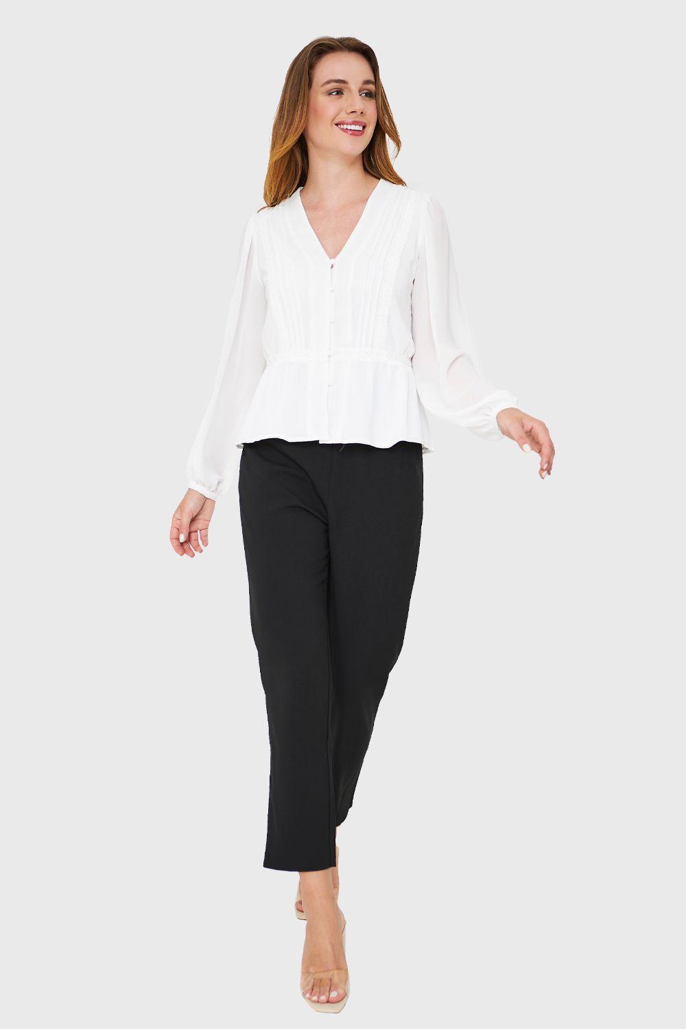 Blusa Peplum Botones Blanco Nicopoly-1