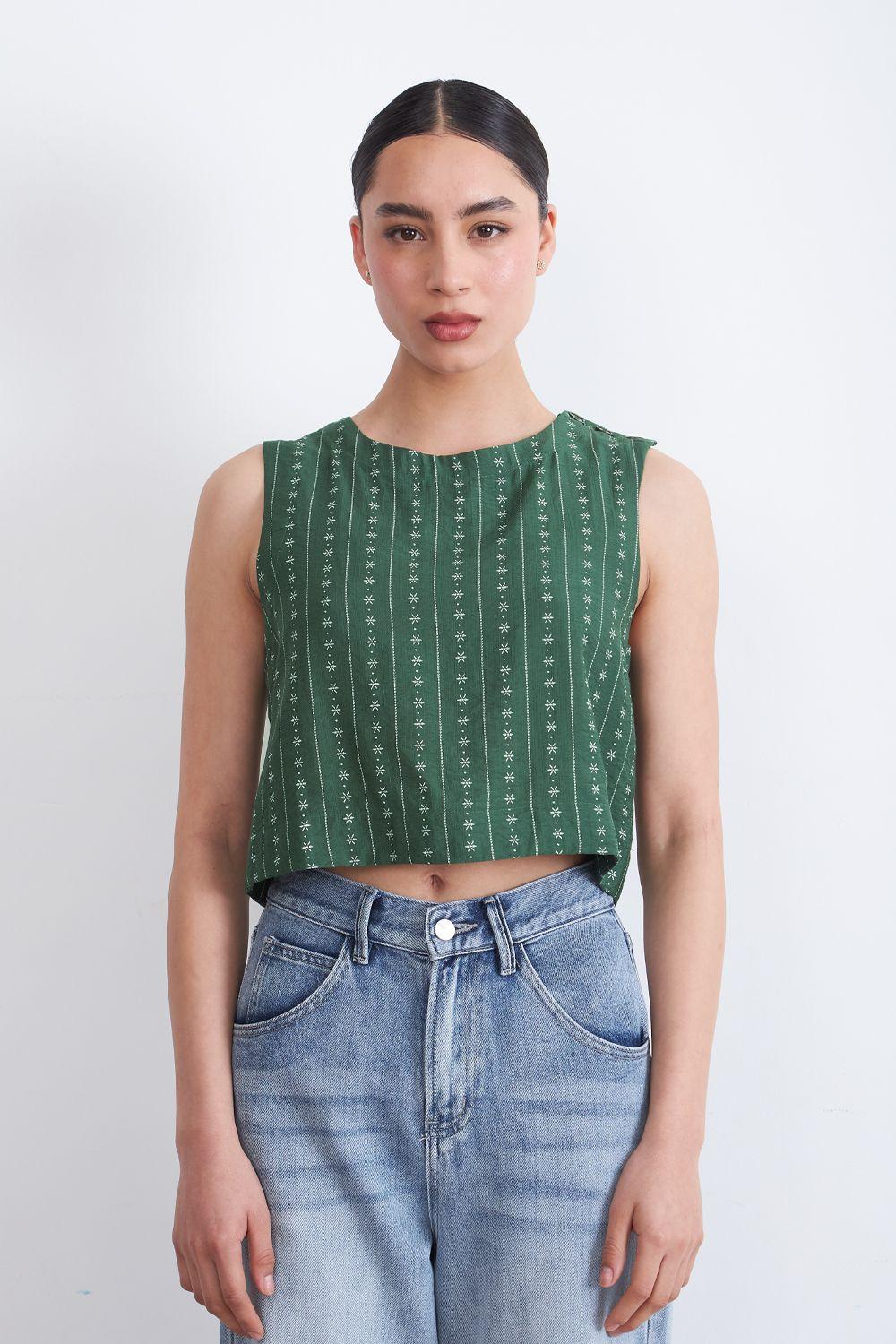 Top / Blusa Patrón Floral Verde Nicopoly-5