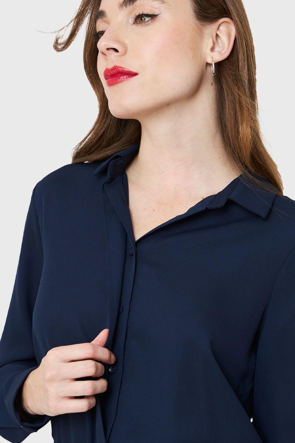 Blusa Básica Botonera Invisible Azul Marino Nicopoly-5