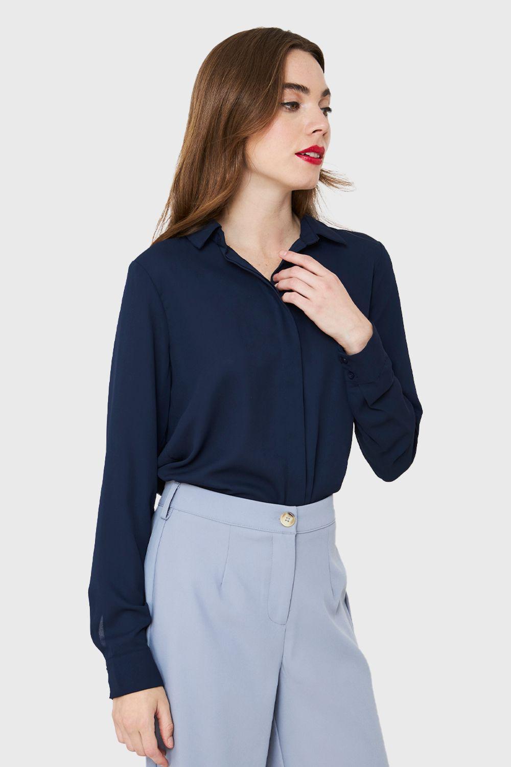 Blusa Básica Botonera Invisible Azul Marino Nicopoly-2
