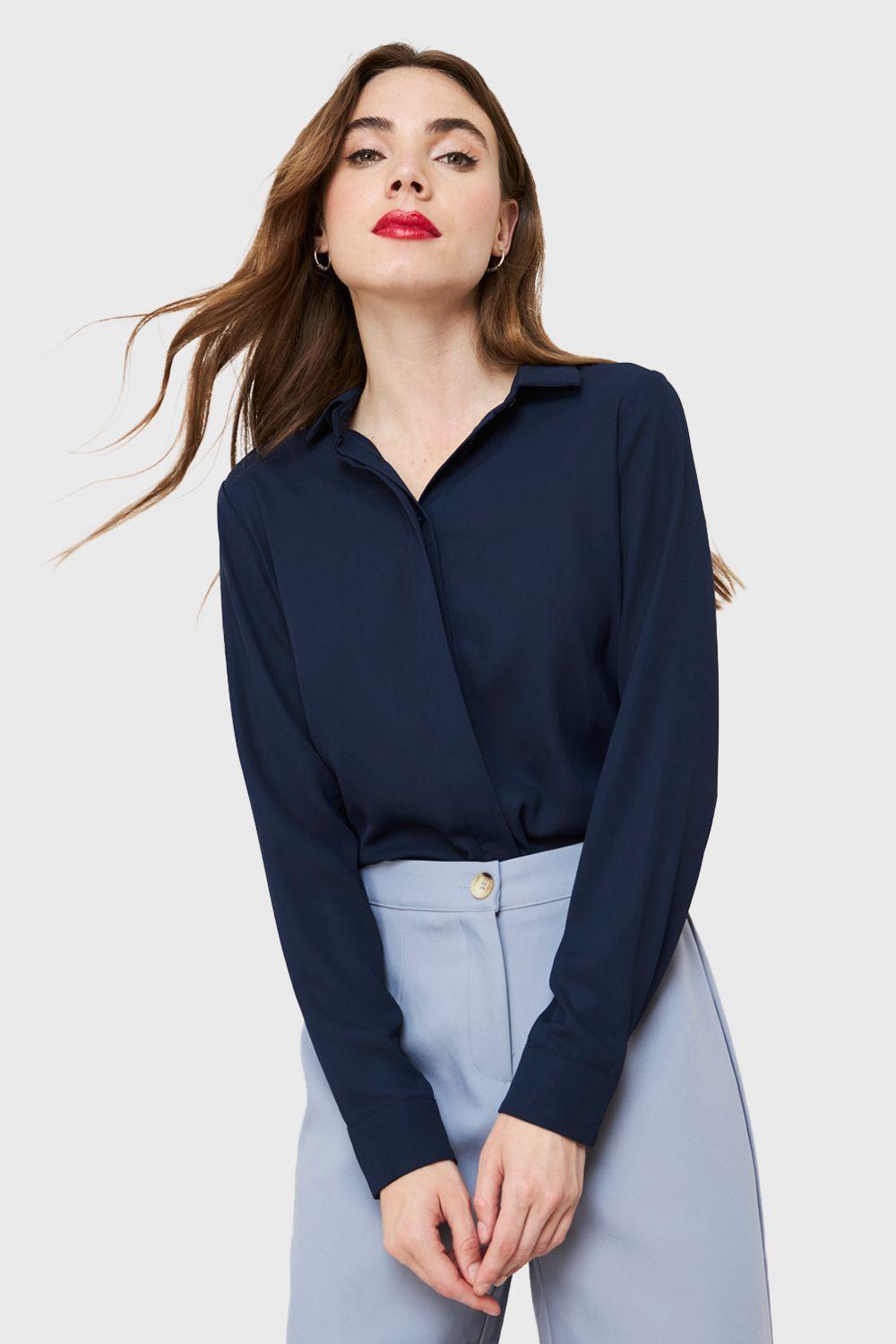 Blusa Básica Botonera Invisible Azul Marino Nicopoly-0