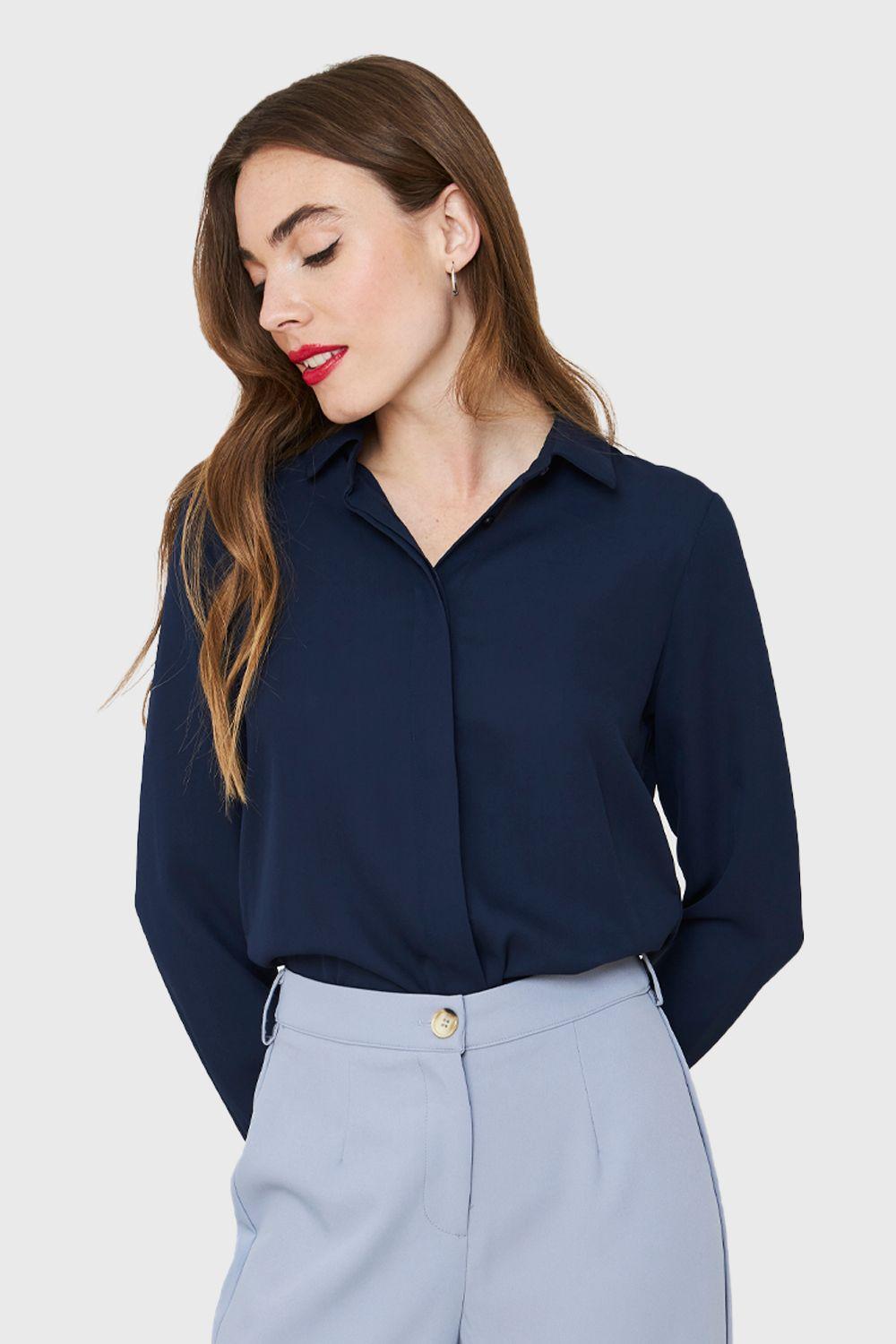 Blusa Básica Botonera Invisible Azul Marino Nicopoly-4