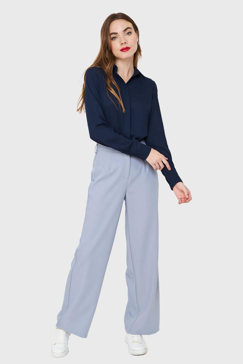 Blusa Básica Botonera Invisible Azul Marino Nicopoly-1