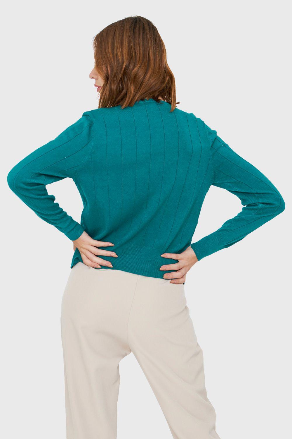 Cárdigan Acanalado Botones Verde Petróleo Nicopoly-3