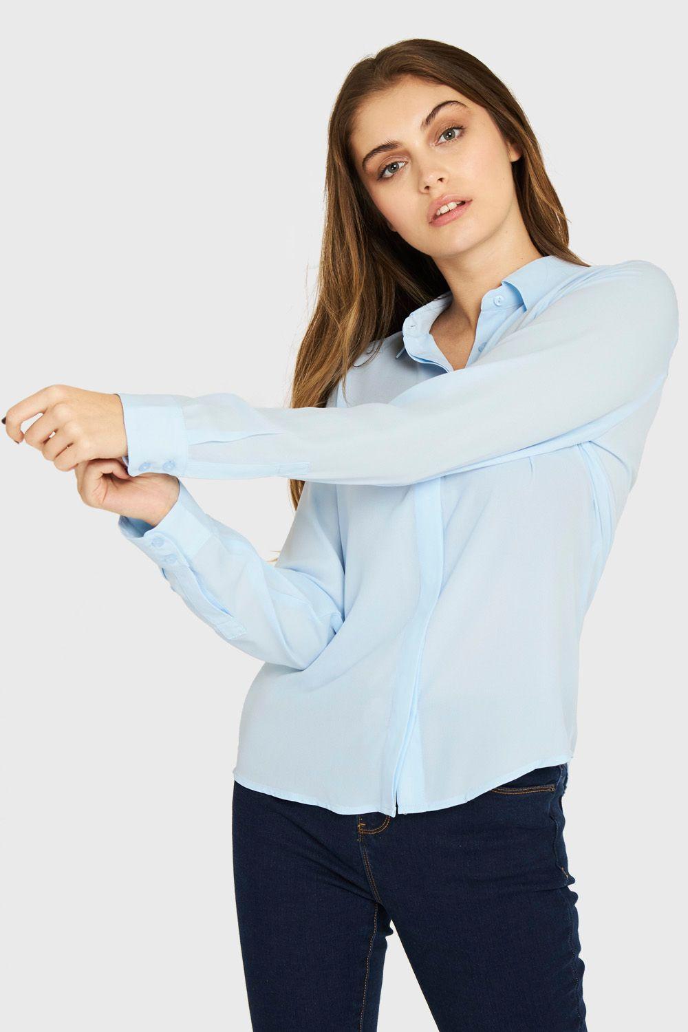 Blusa Básica Botonera Invisible Celeste Nicopoly-0