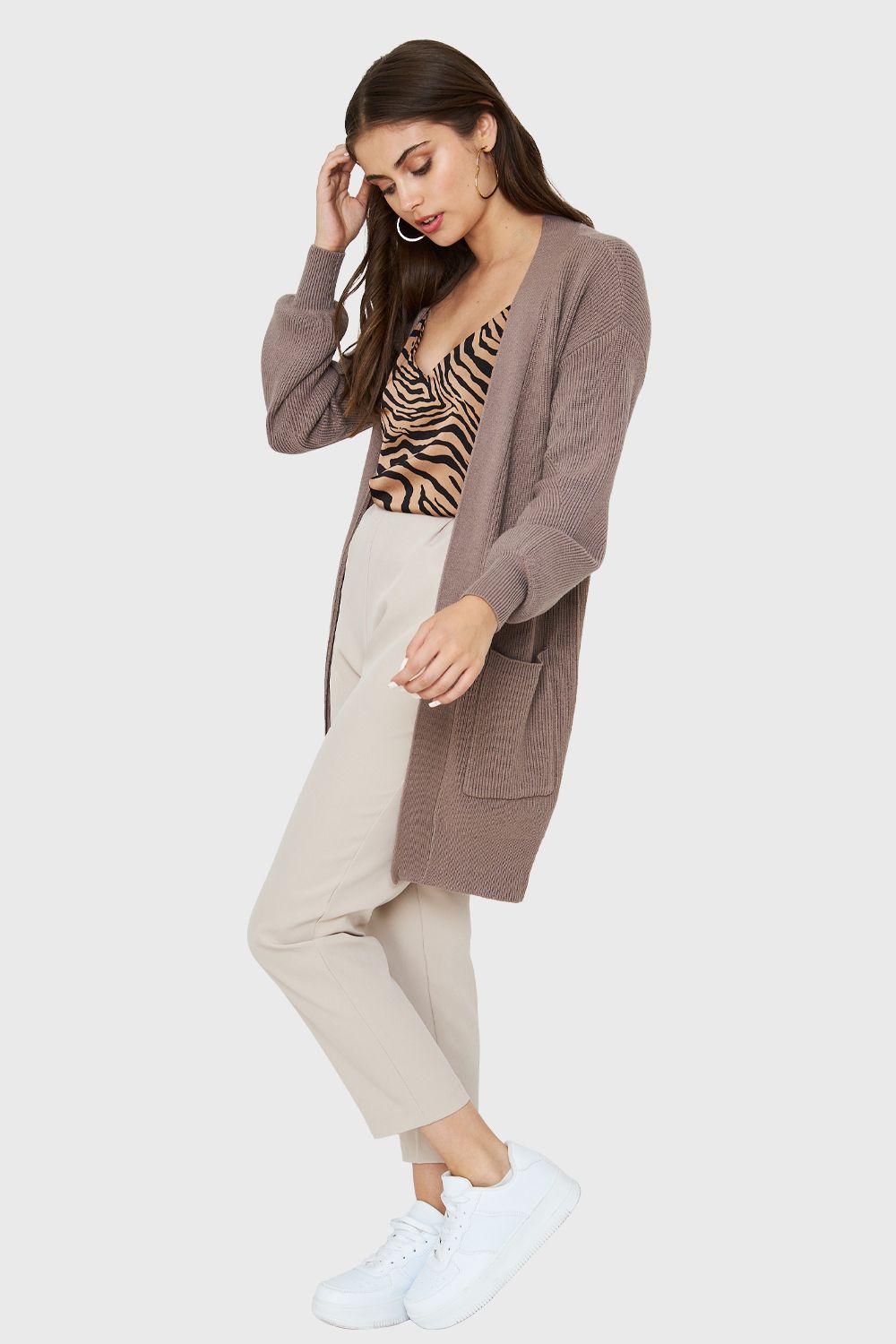 Cárdigan Bolsillos Taupe Nicopoly-1