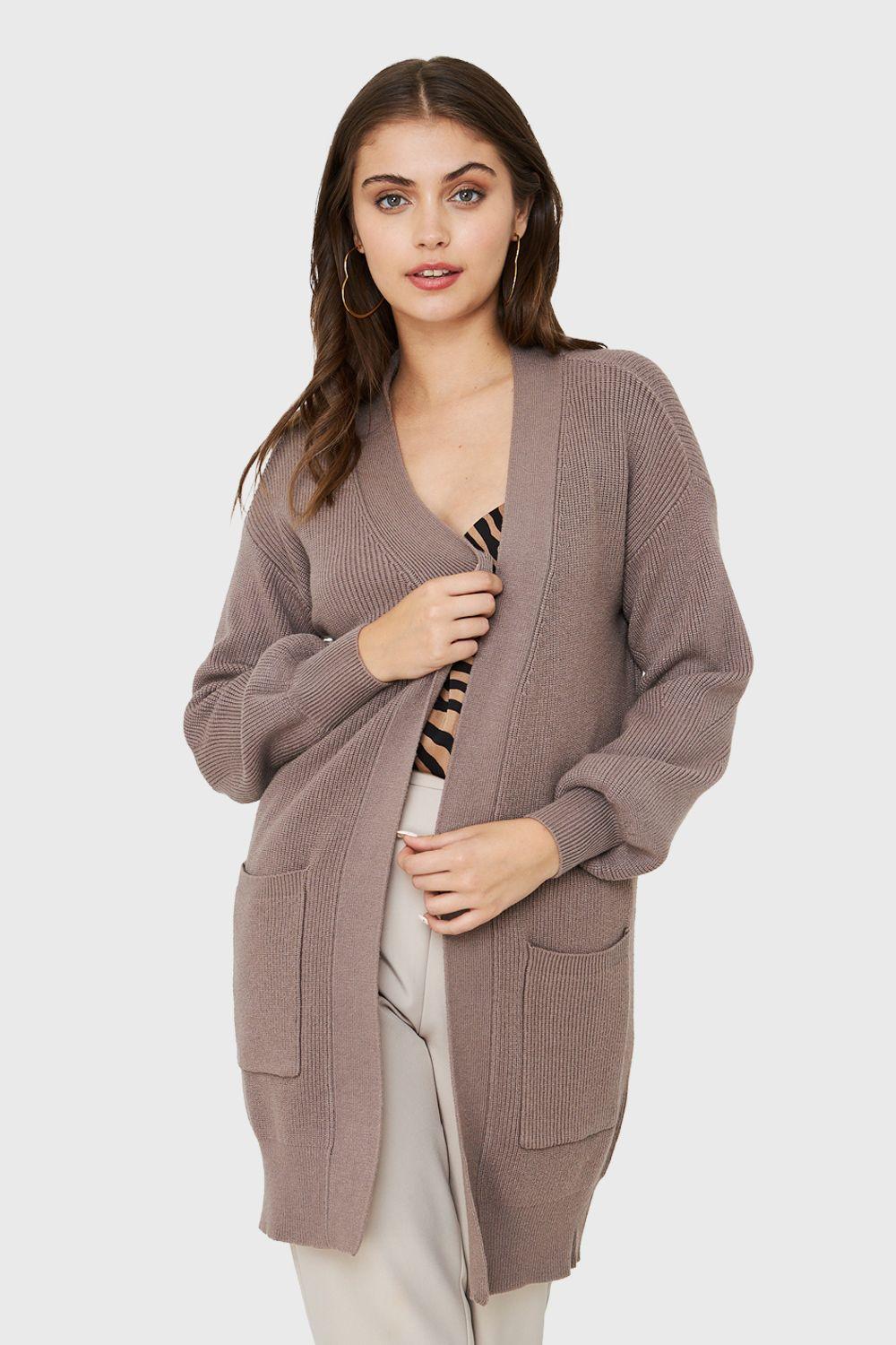 Cárdigan Bolsillos Taupe Nicopoly-0