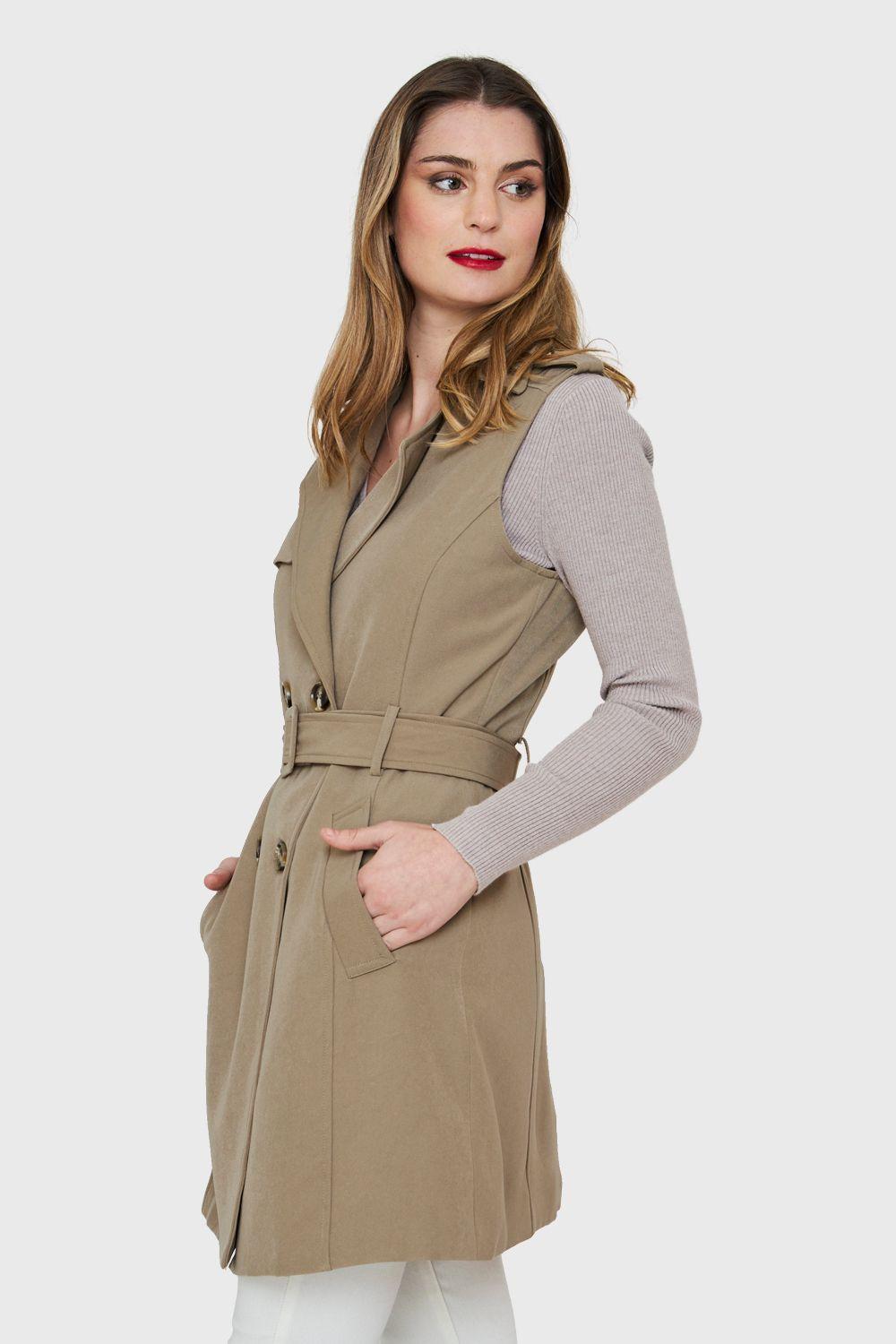 Trench Sin Mangas Cinturón Oliva Nicopoly-2