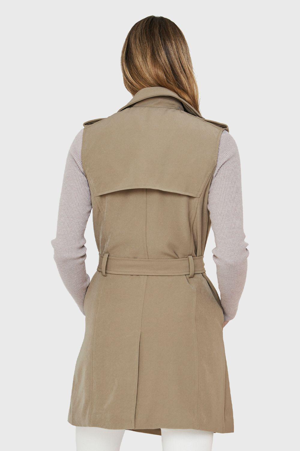 Trench Sin Mangas Cinturón Oliva Nicopoly-3