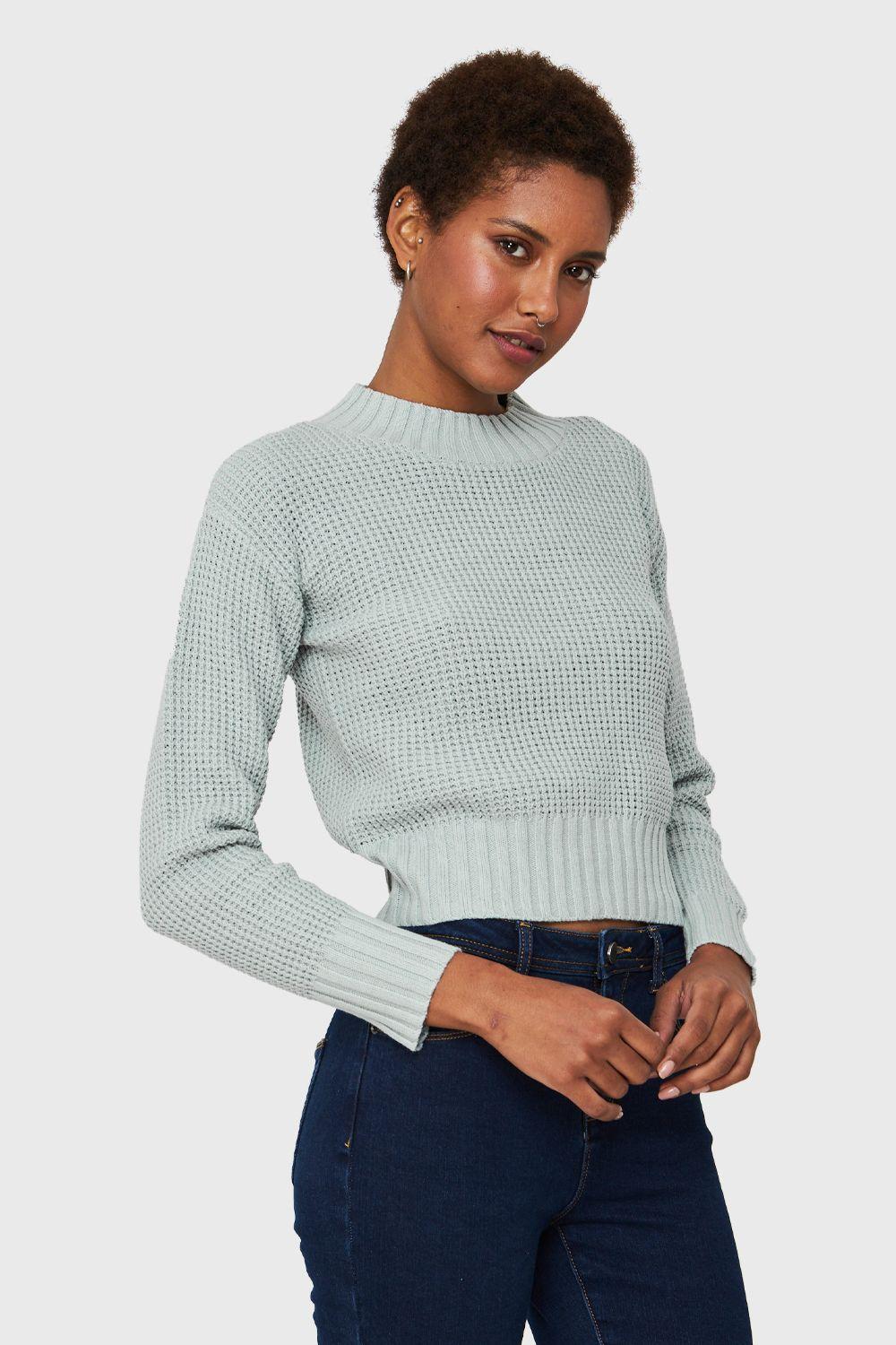 Sweater Crop Básico Menta Nicopoly-2