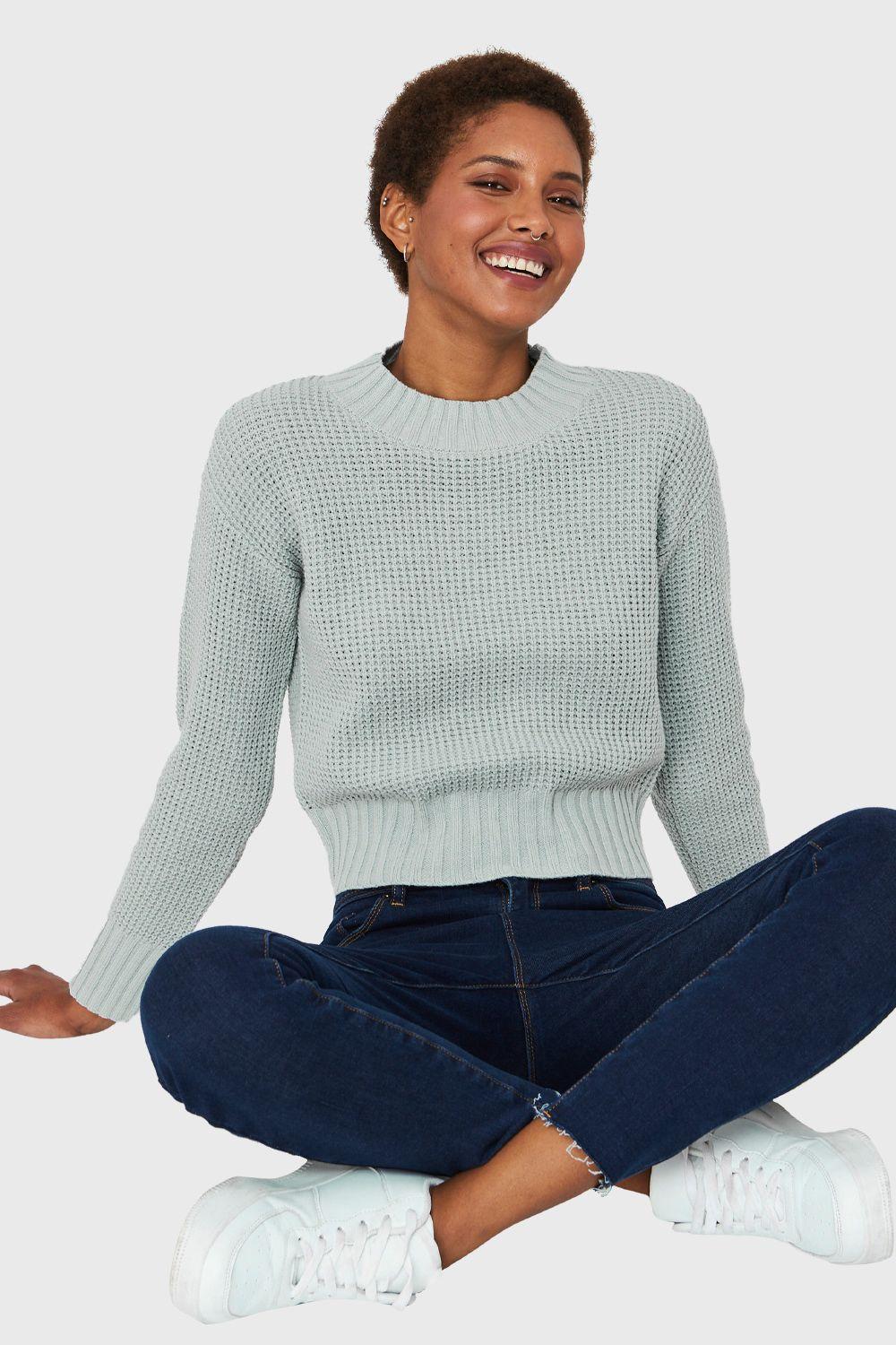 Sweater Crop Básico Menta Nicopoly-0