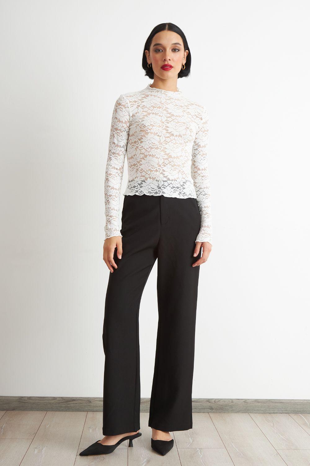 Polera Encaje Cuello Alto Blanco Nicopoly-1