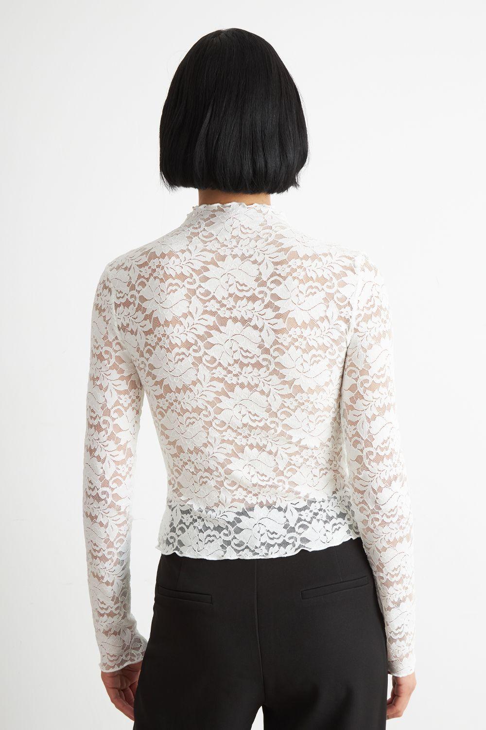 Polera Encaje Cuello Alto Blanco Nicopoly-3