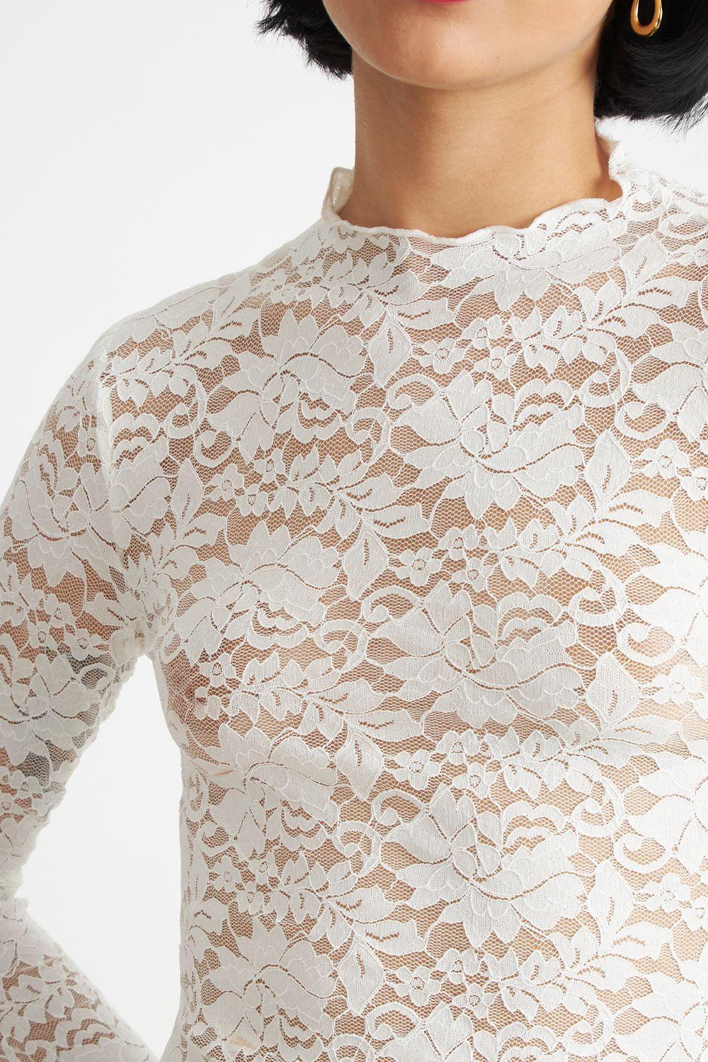 Polera Encaje Cuello Alto Blanco Nicopoly-5