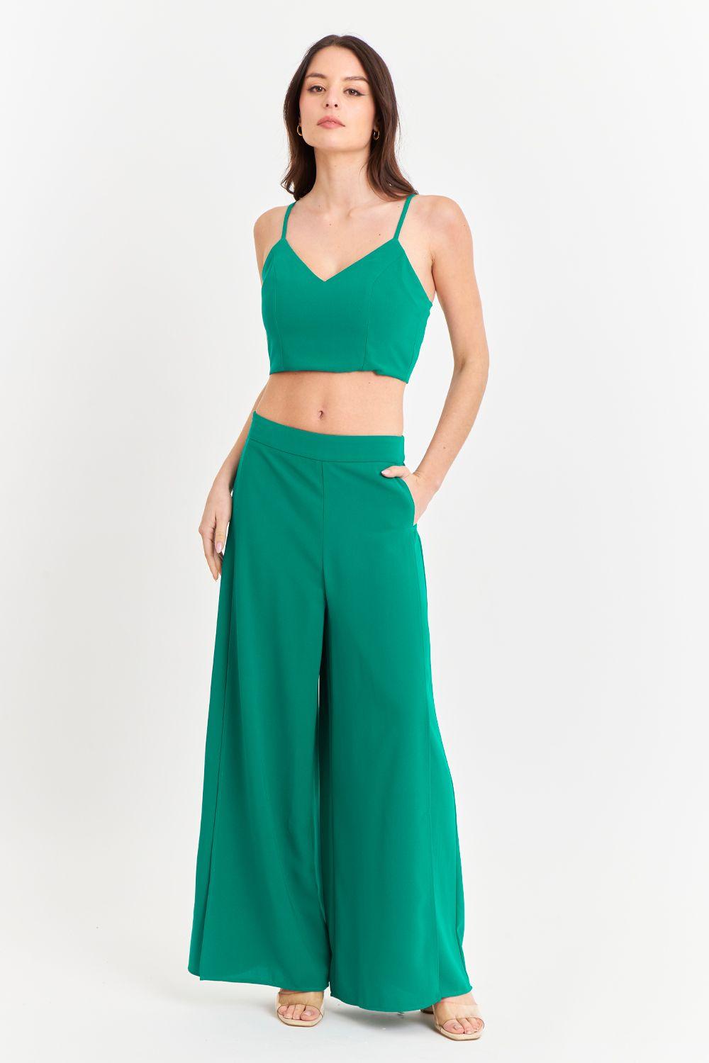 Crop Top Espalda Elasticada Verde Nicopoly-1