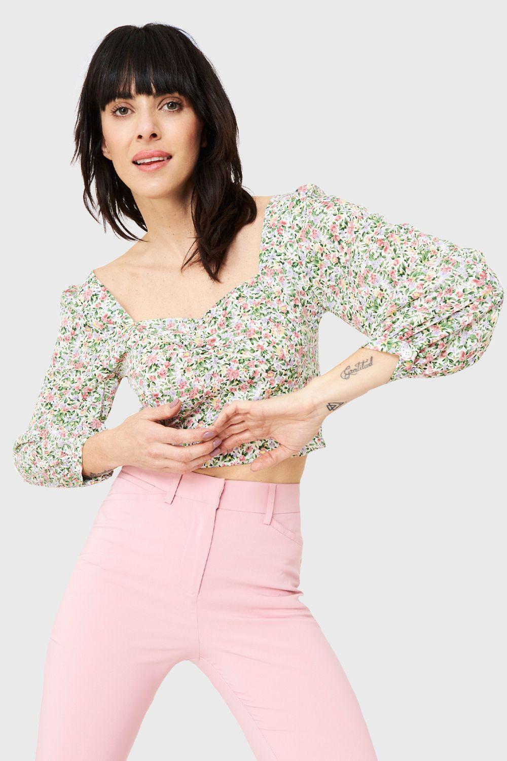 Blusa Crop Floral Blanco Nicopoly-0
