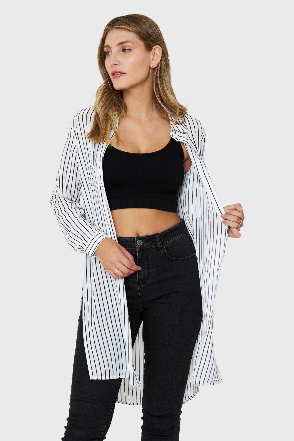 Blusa Camisera Rayas Blanco Nicopoly-0