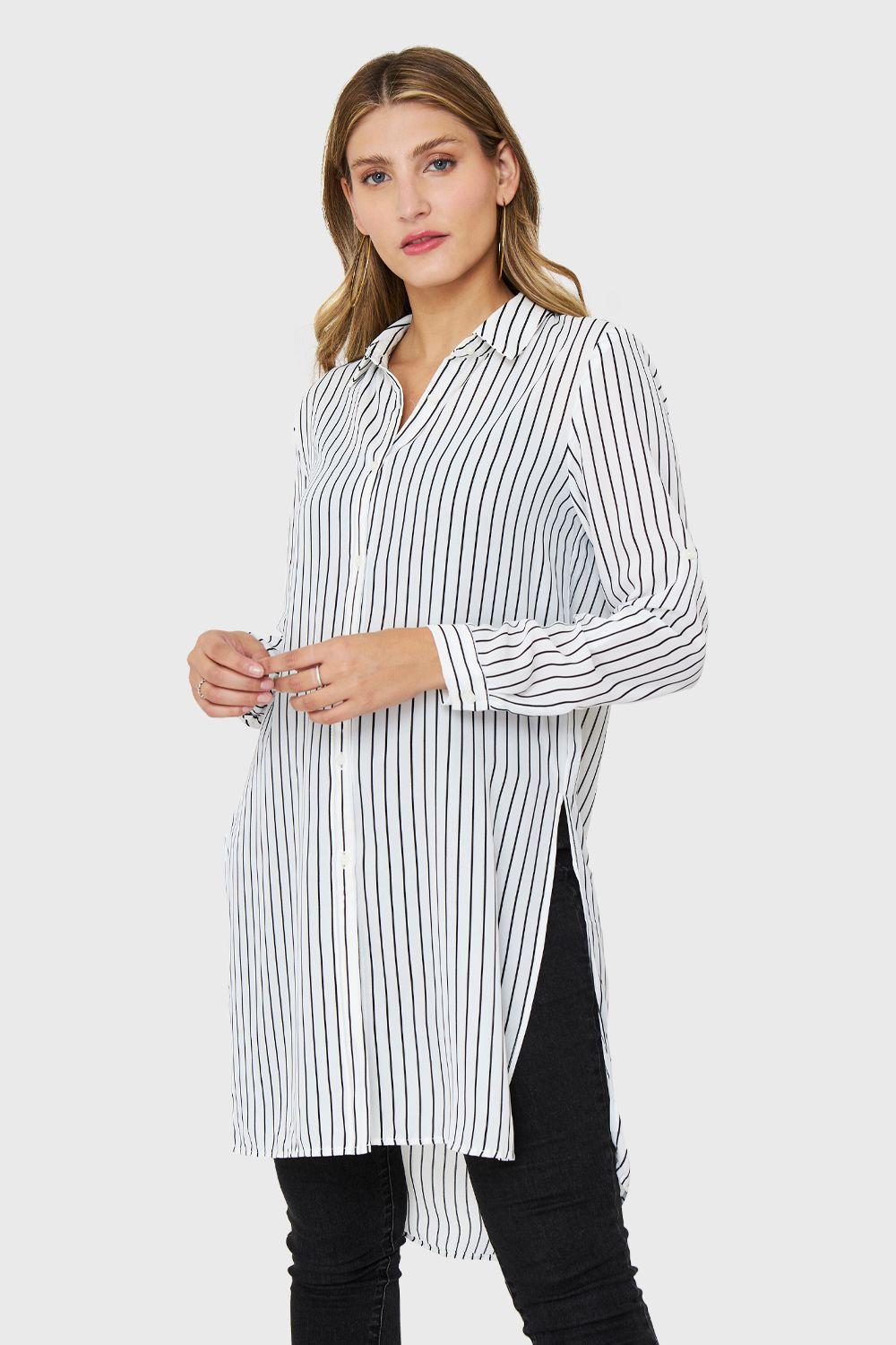 Blusa Camisera Rayas Blanco Nicopoly-2