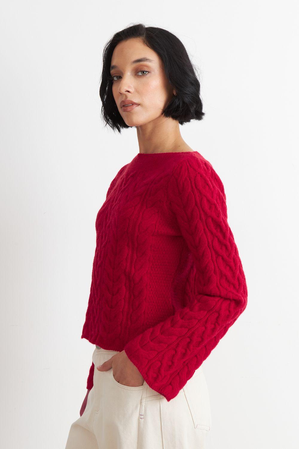 Sweater con Patrón Trenzado Rojo Nicopoly-2