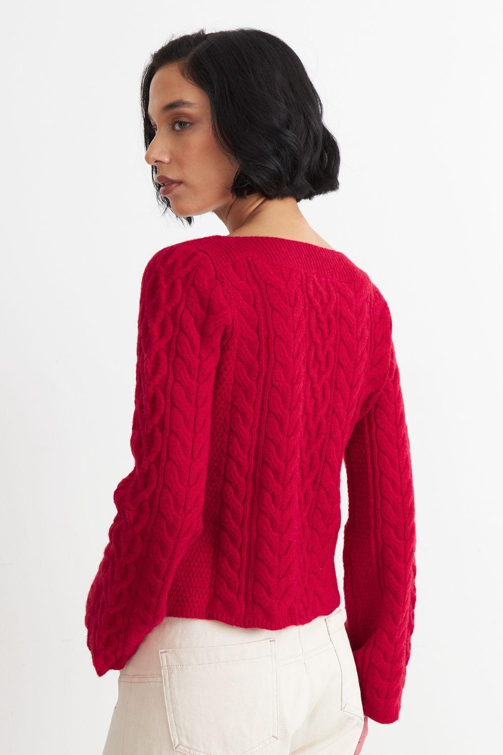 Sweater con Patrón Trenzado Rojo Nicopoly-3