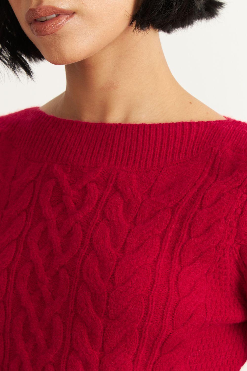 Sweater con Patrón Trenzado Rojo Nicopoly-5