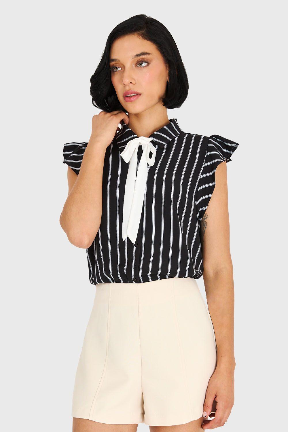 Blusa Rayada Lazo Desmontable Negro Nicopoly-0