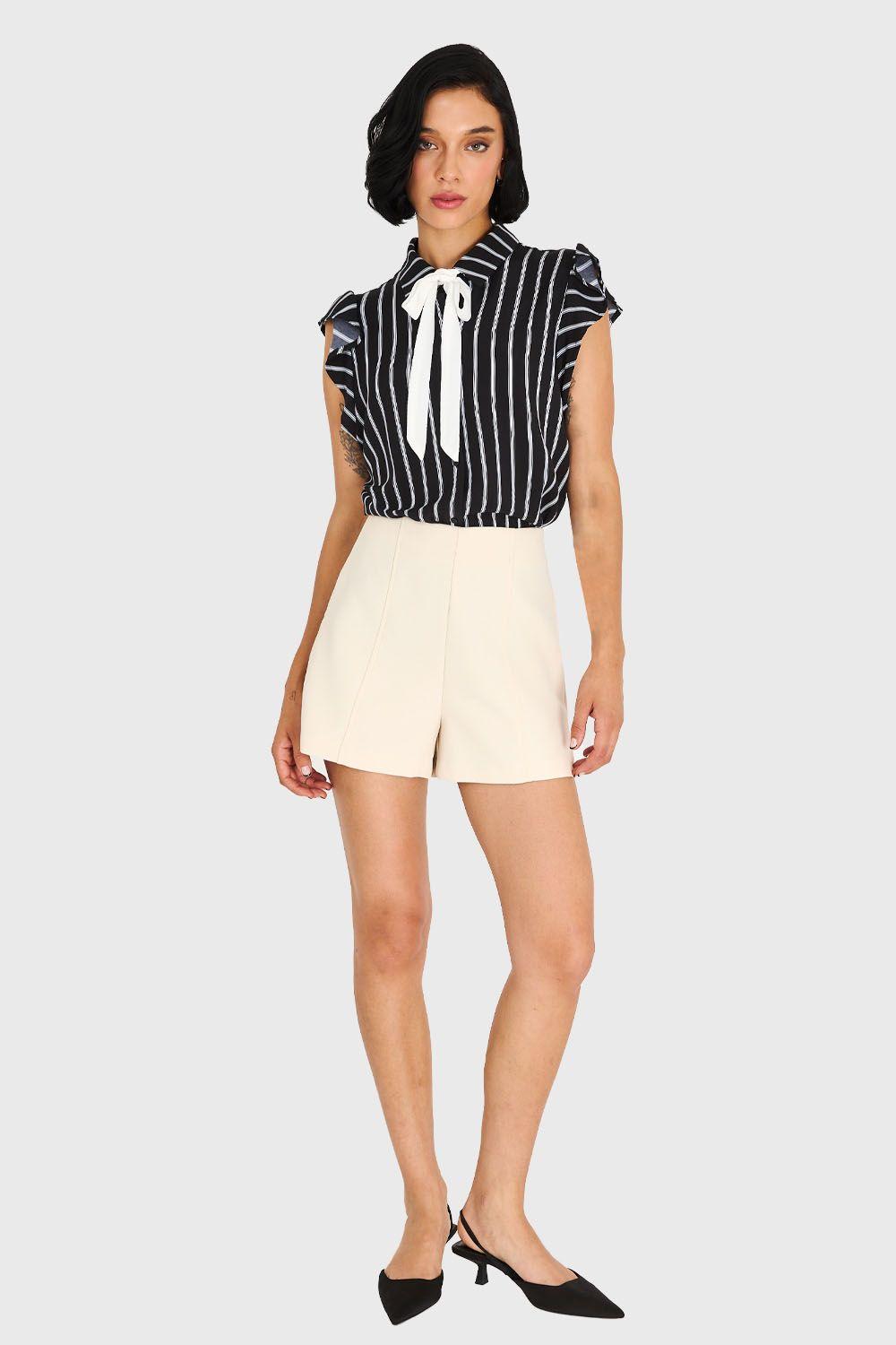 Blusa Rayada Lazo Desmontable Negro Nicopoly-1