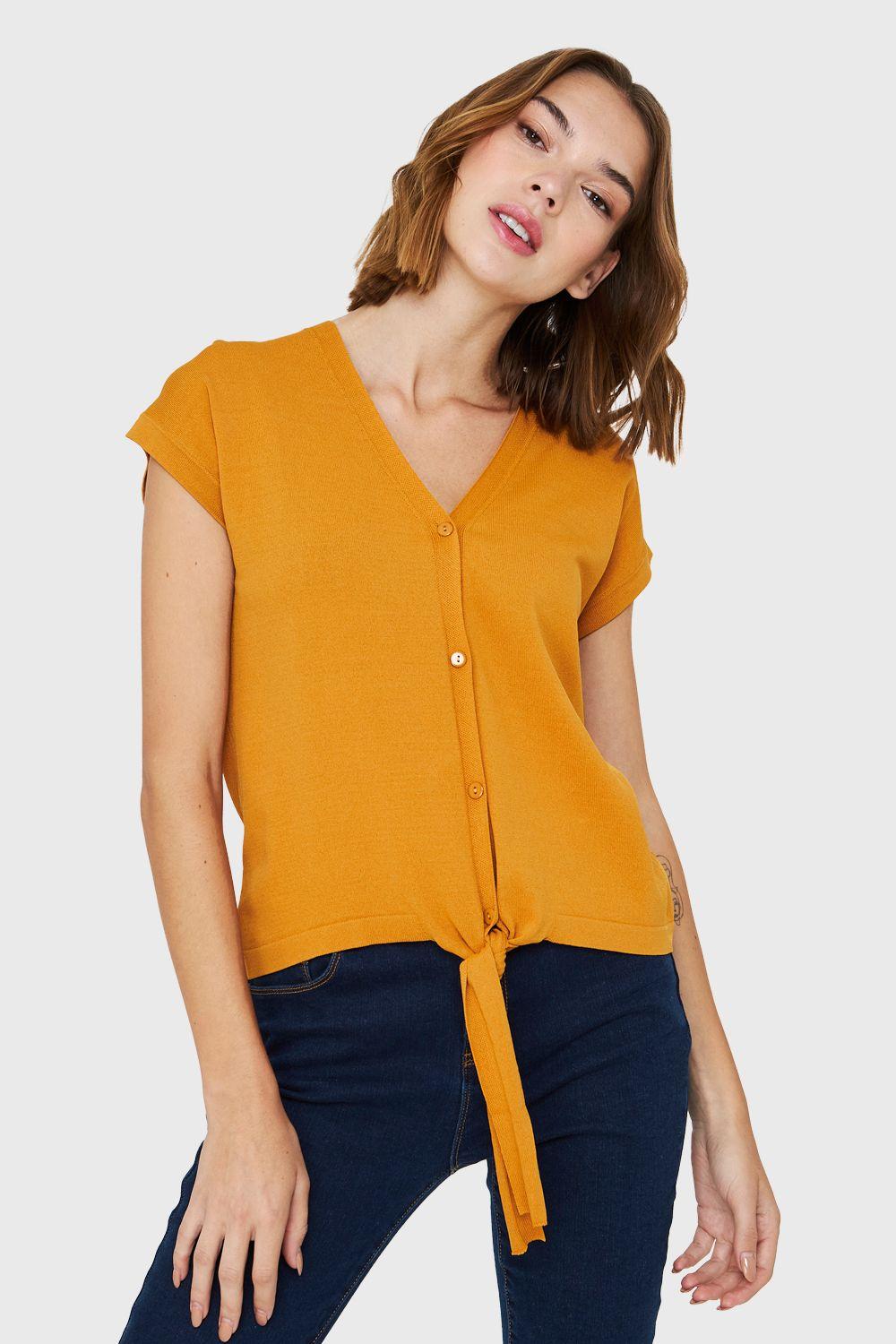 Polera Abotonada Nudo Mostaza Nicopoly-0