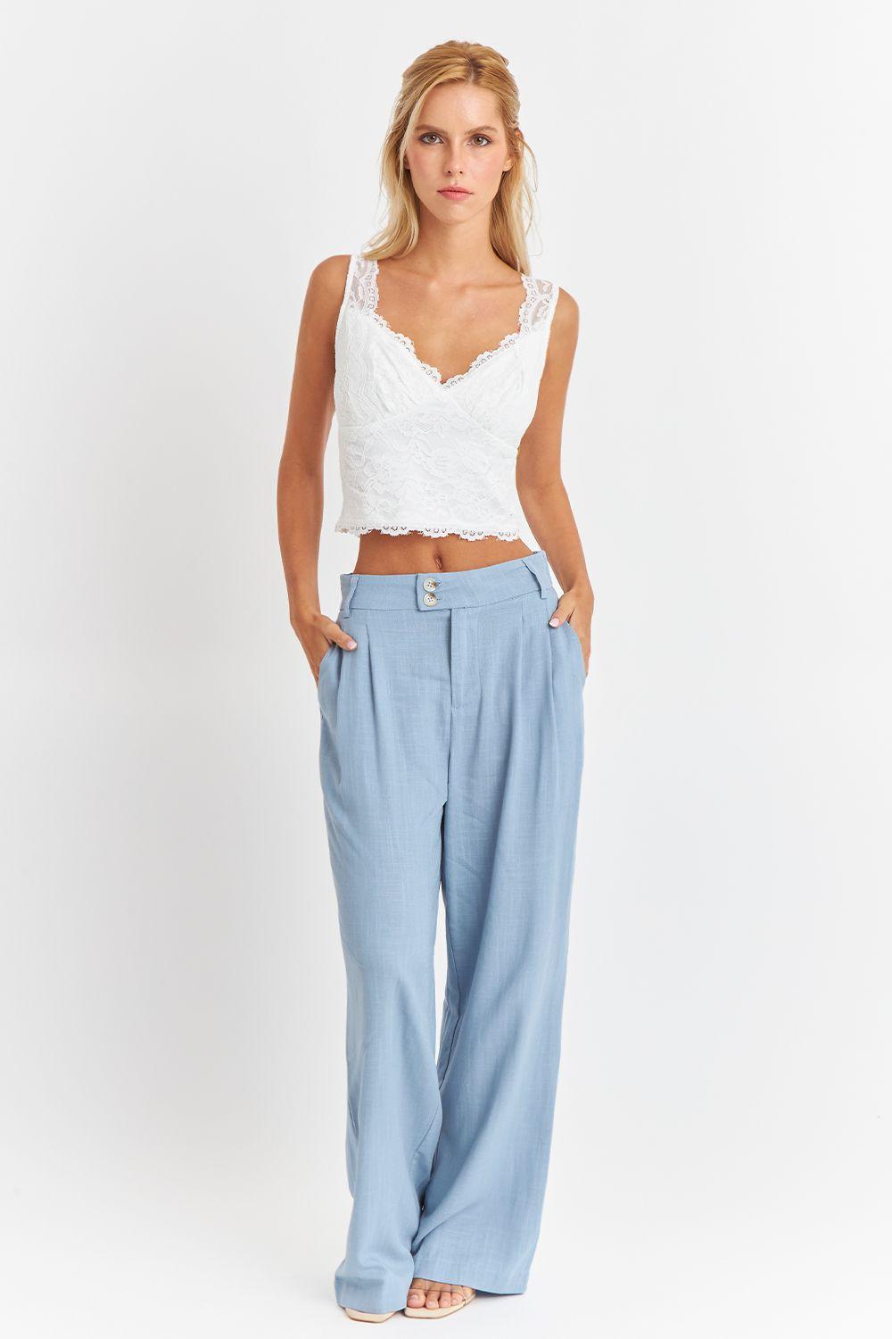 Top Encaje Escote V Blanco Nicopoly-1